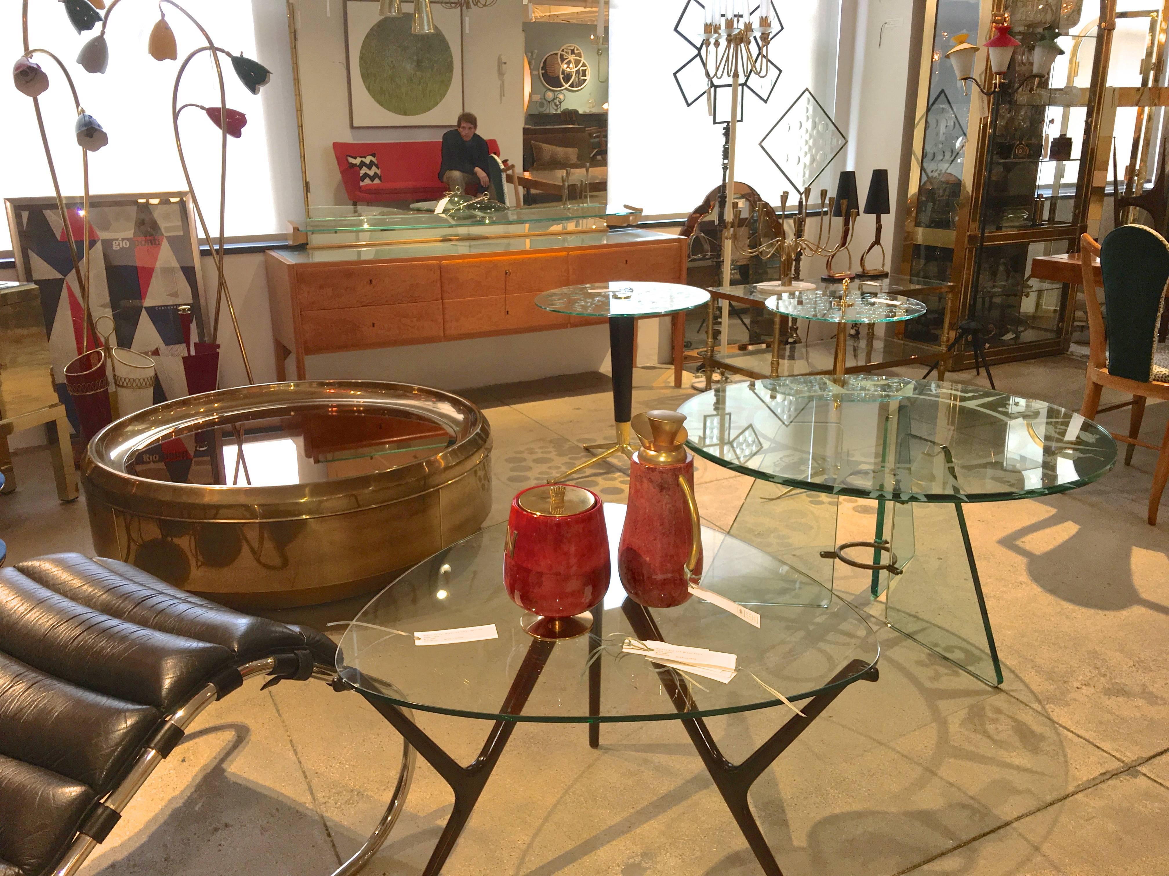 Round Brass and Bronze Mirror Cocktail Table by Mastercraft 1