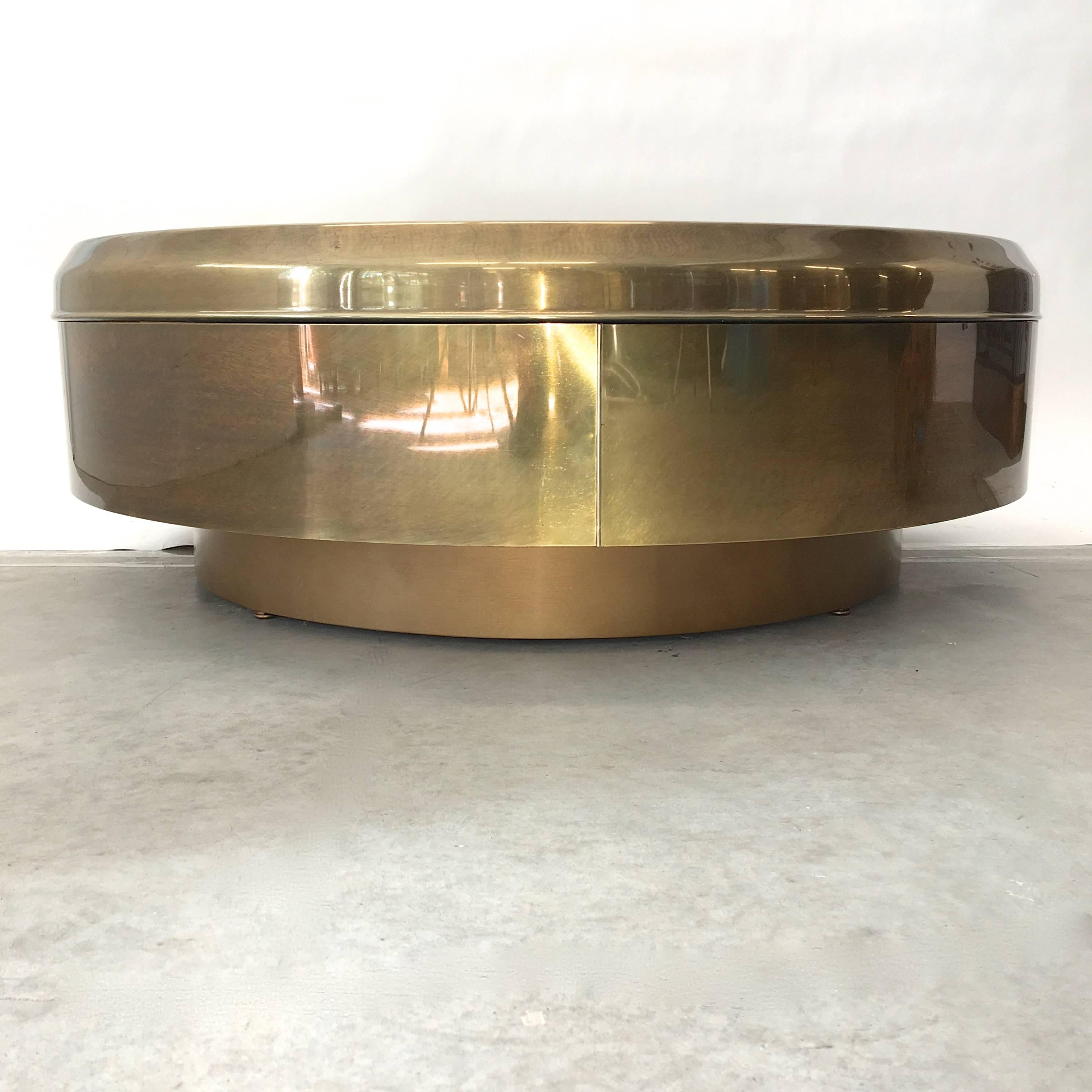 Round Brass and Bronze Mirror Cocktail Table by Mastercraft 5