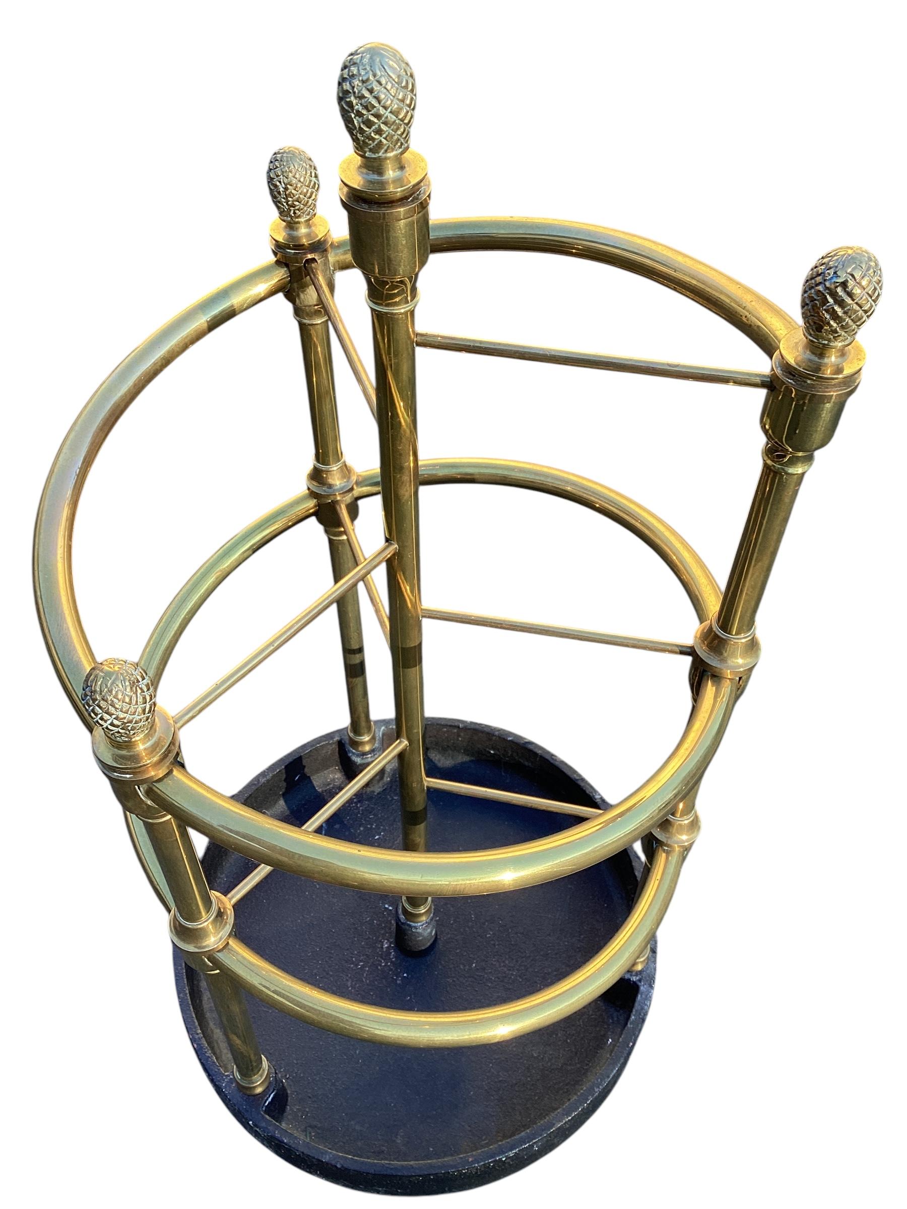 Round Brass and Cast Iron Umbrella Stand In Good Condition In Chapel Hill, NC
