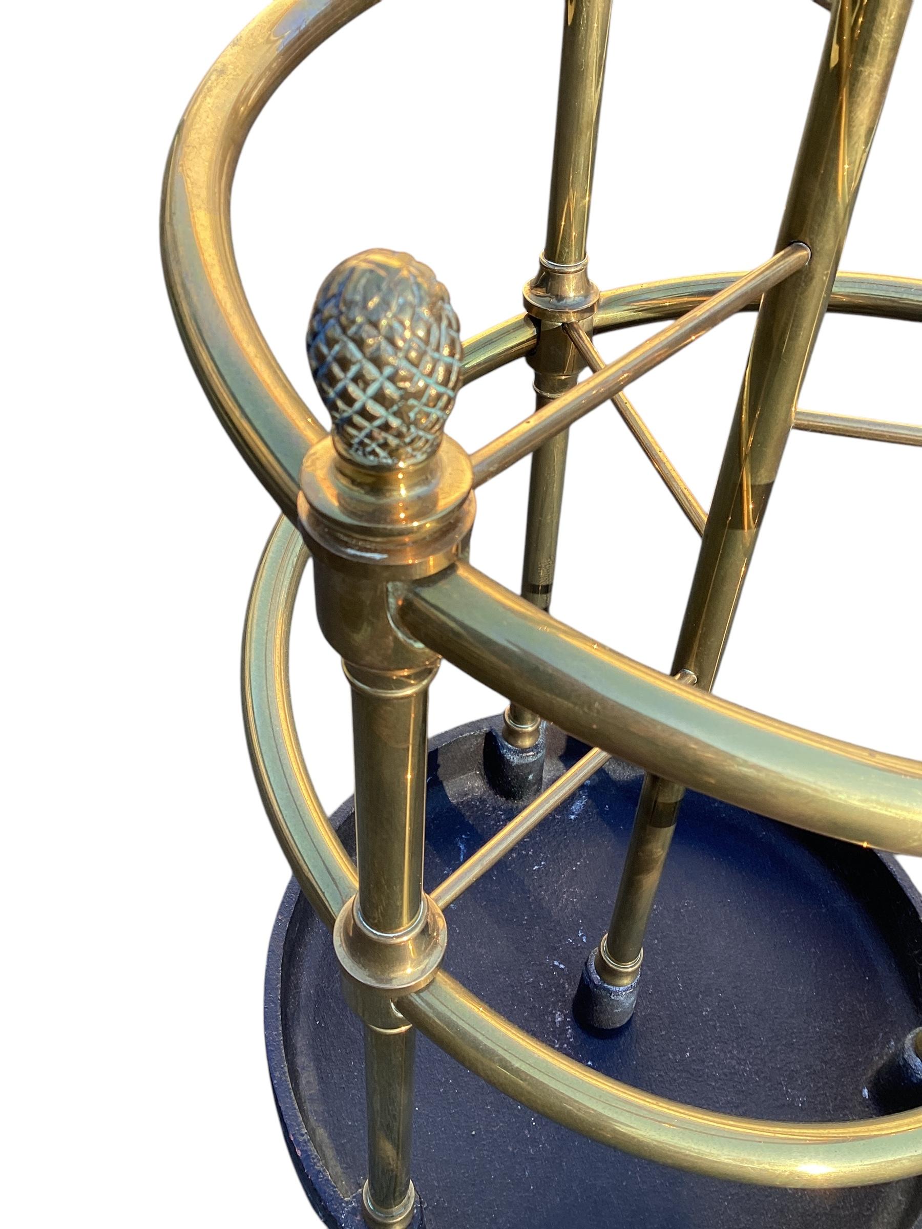 20th Century Round Brass and Cast Iron Umbrella Stand