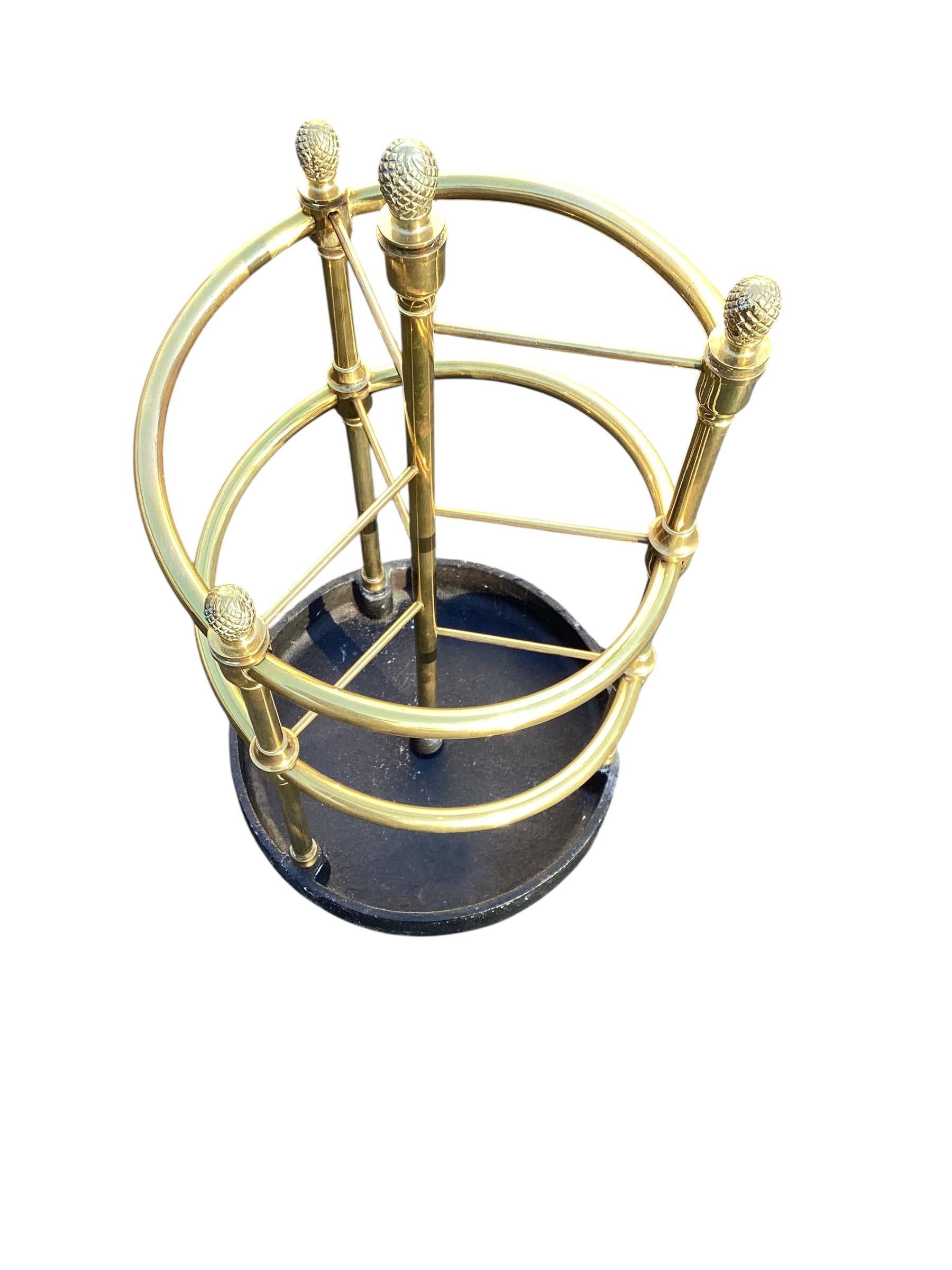 Round Brass and Cast Iron Umbrella Stand 2