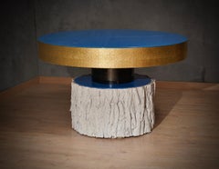 Round Brass and Colored Glass Italian Extendable Center Dinning Table, 2000