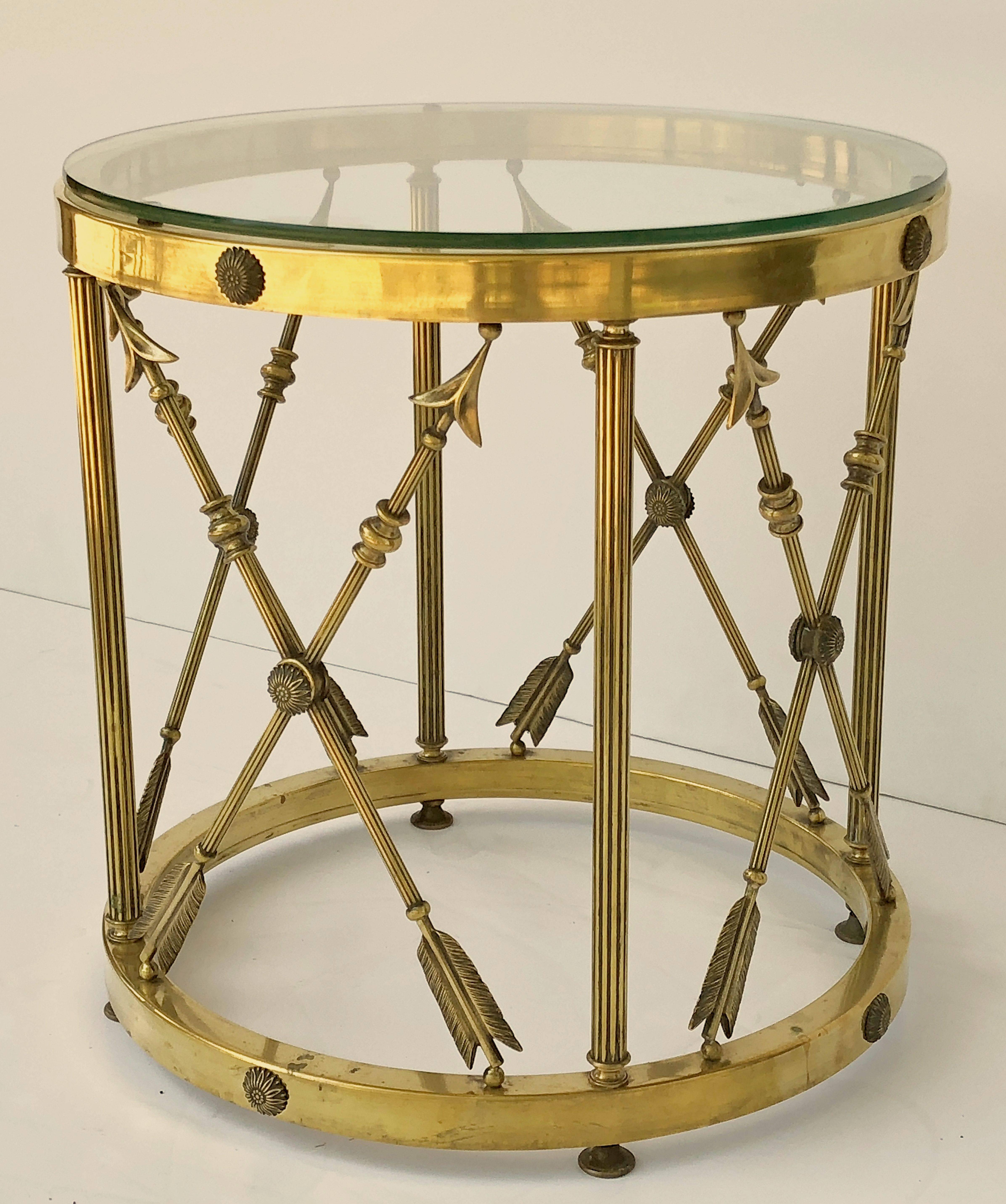 English Round Occasional Table of Brass and Glass  11