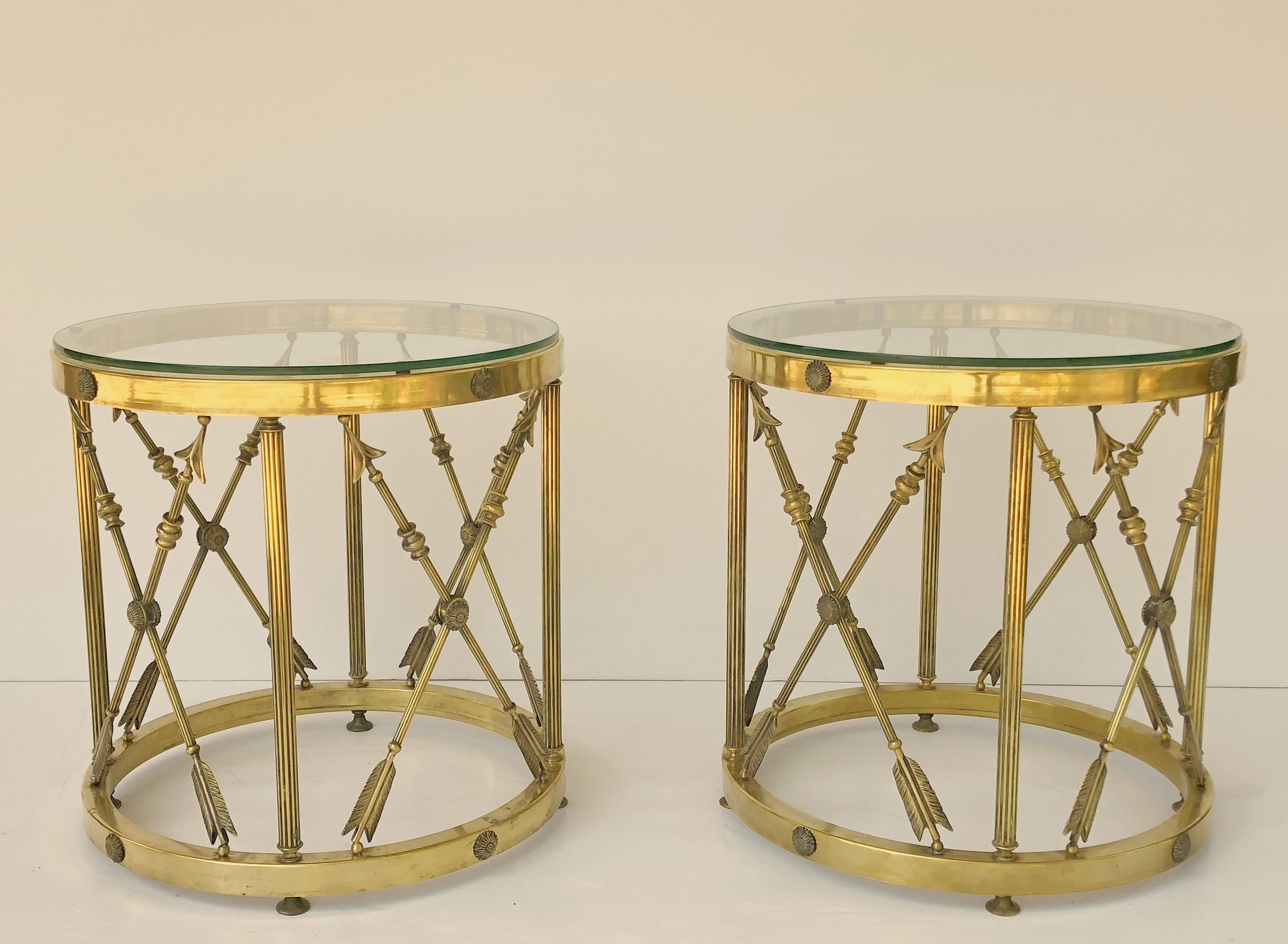 Neoclassical English Round Occasional Table of Brass and Glass 