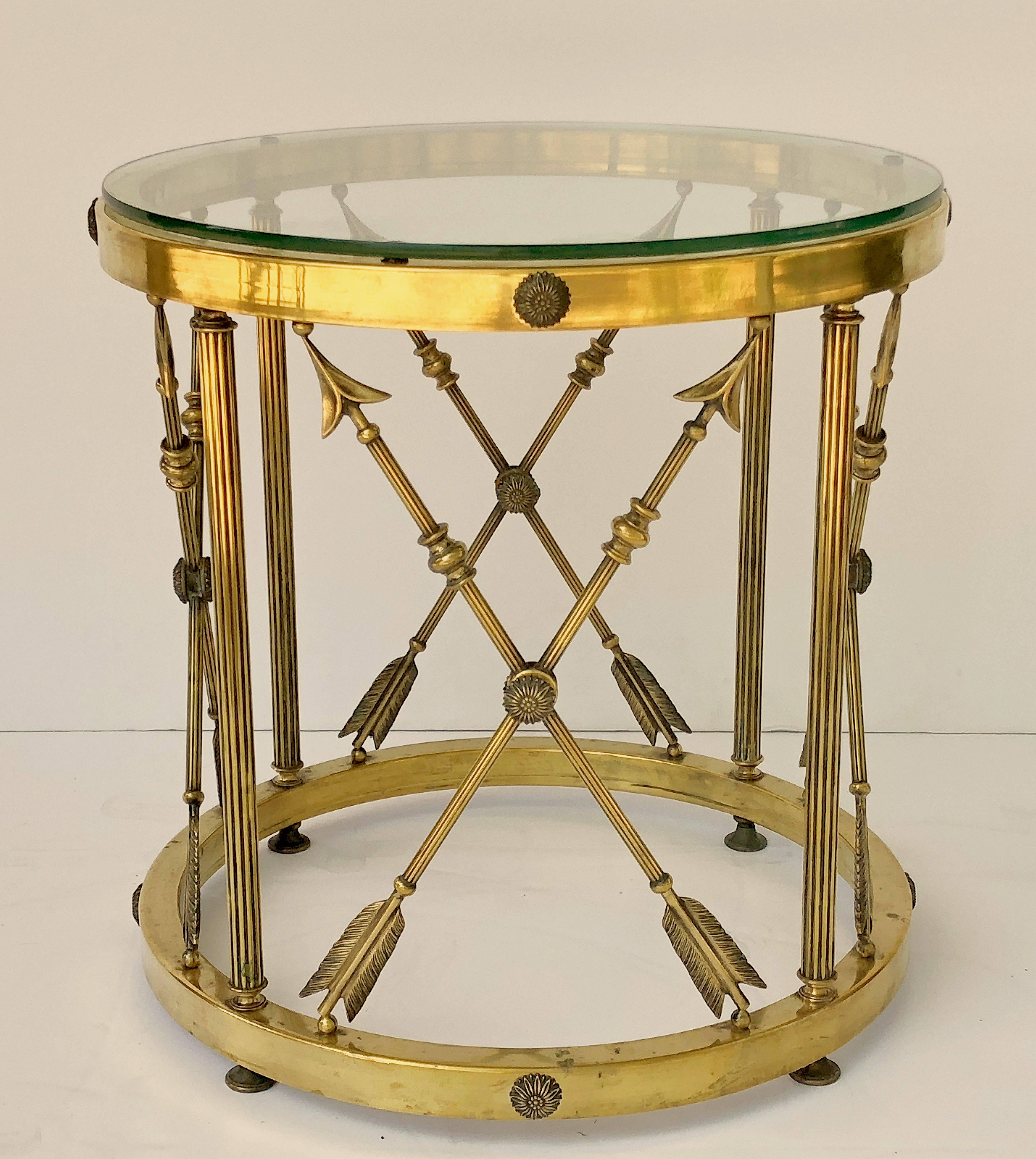 English Round Occasional Table of Brass and Glass  2