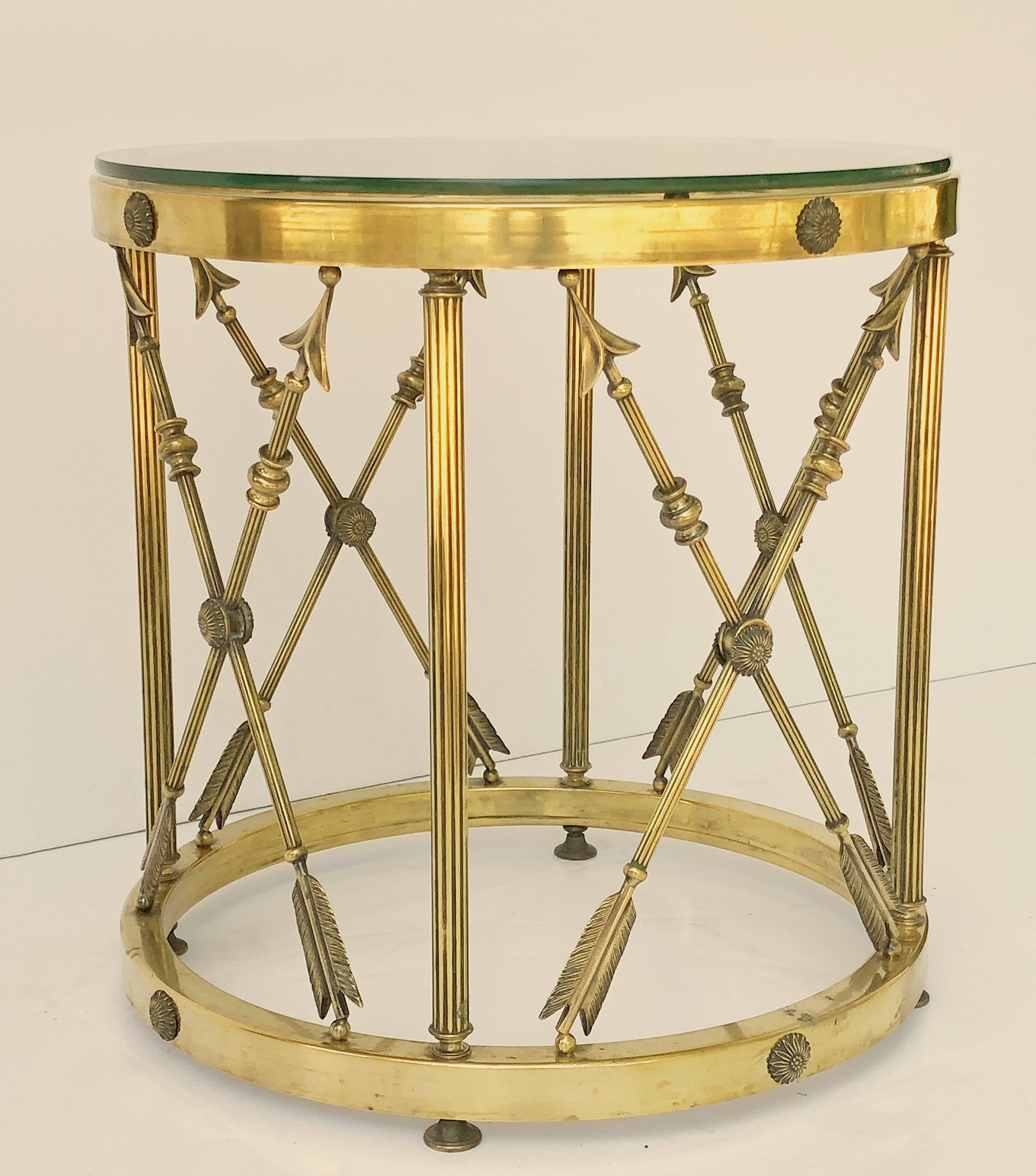 English Round Occasional Table of Brass and Glass  3