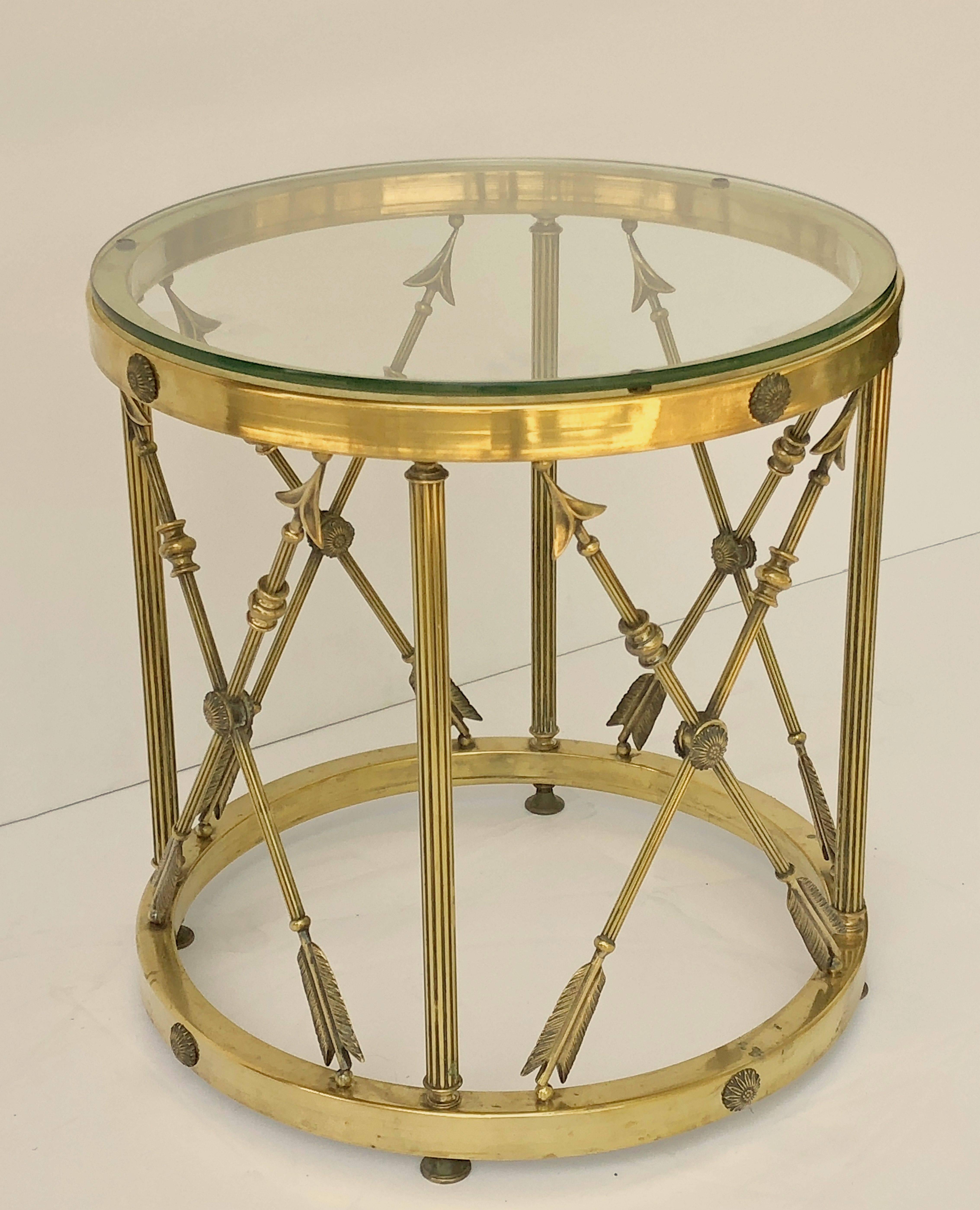 English Round Occasional Table of Brass and Glass  4