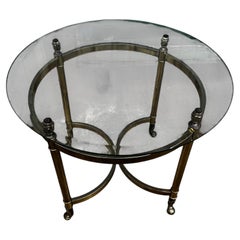 Round Brass and Glass Labarge Style End Table