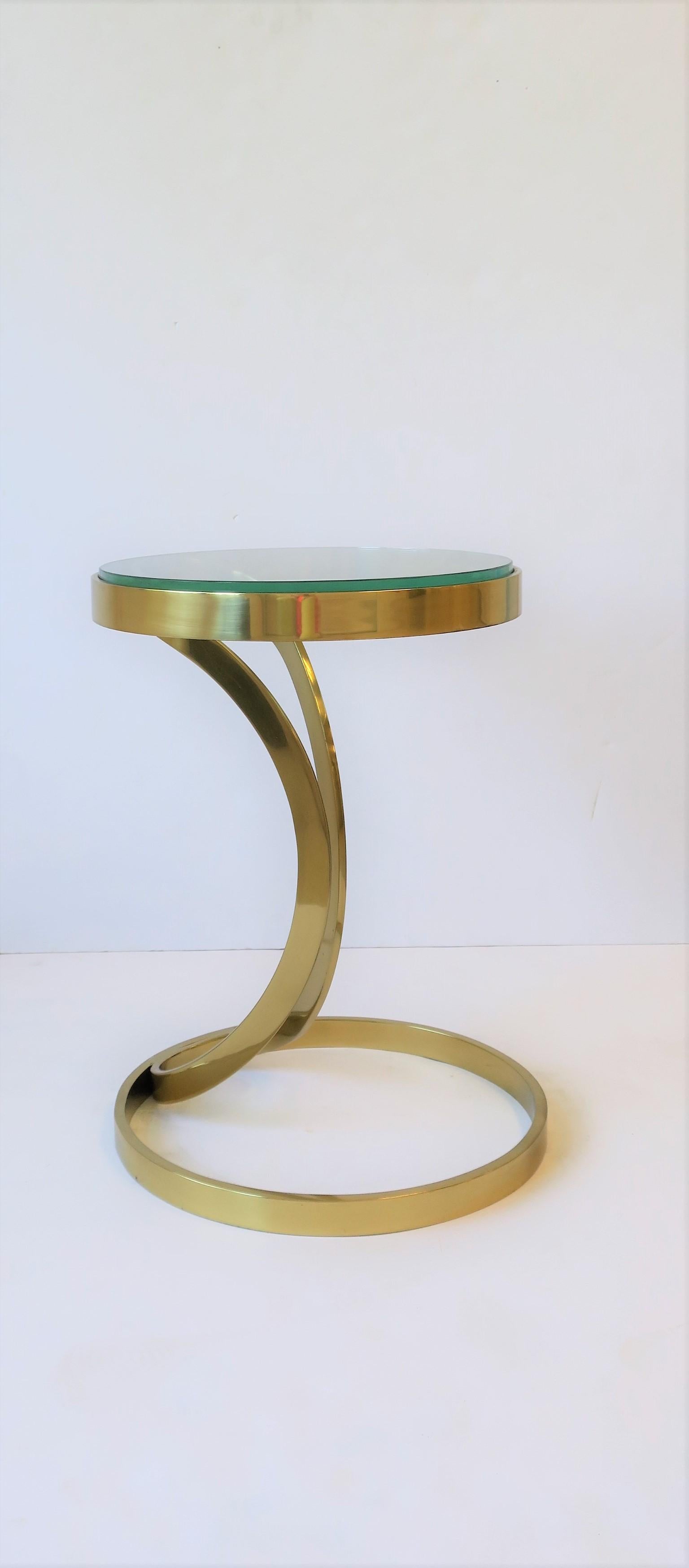 Modern Brass and Glass Round Side Drinks Table  For Sale