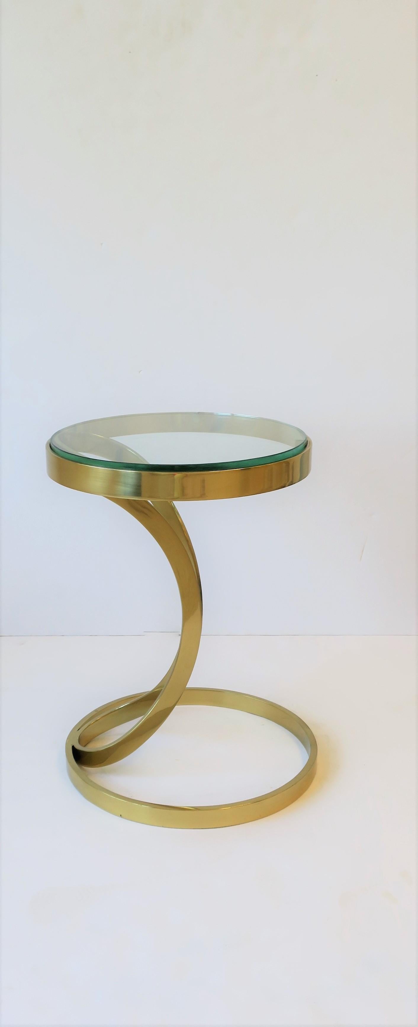 Tempered Brass and Glass Round Side Drinks Table  For Sale