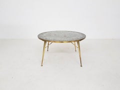 Round Brass and Mosaic Coffee Table by Berthold Müller, Germany, 1950s