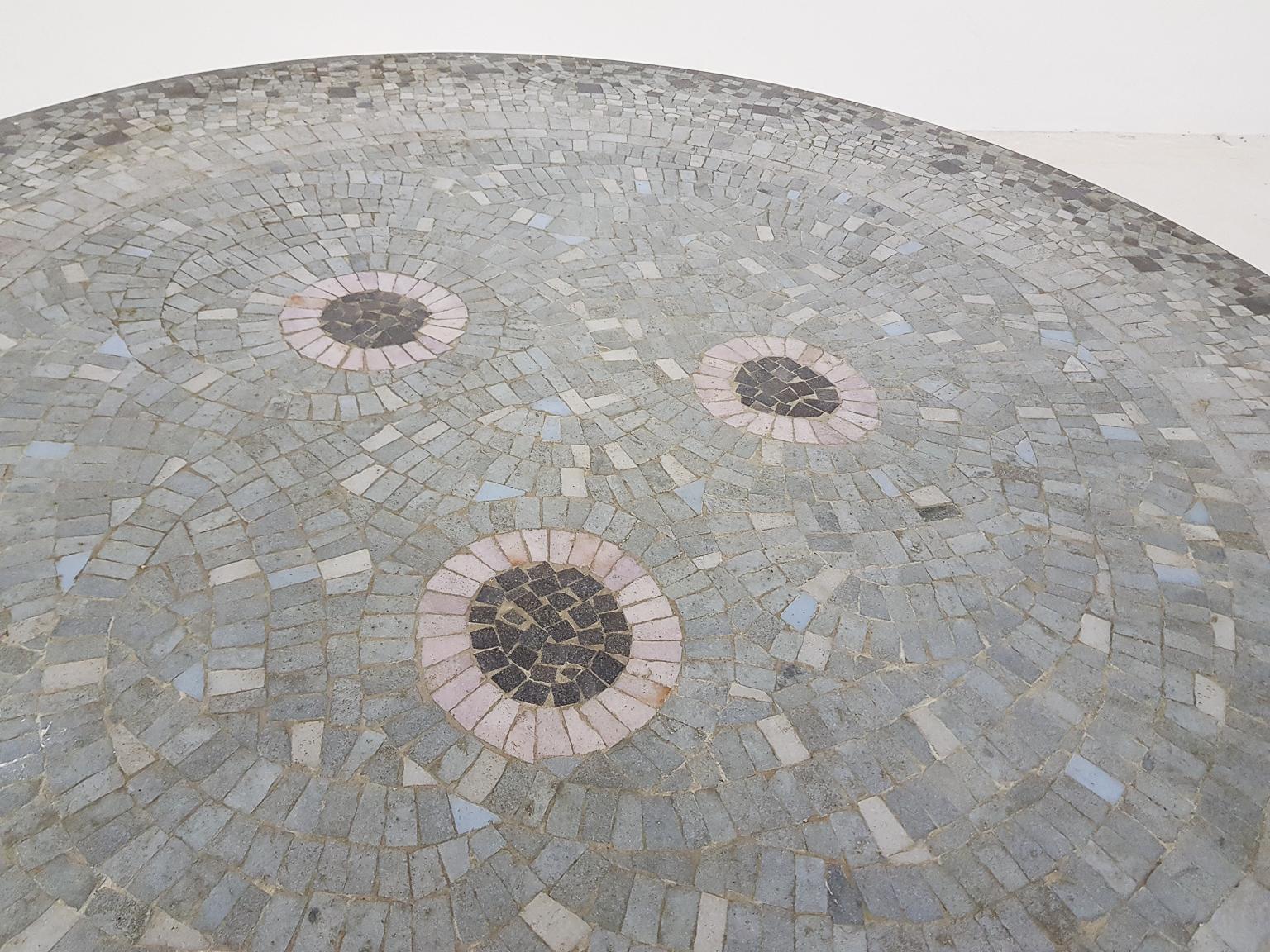 Round Brass and Mosaic Coffee Table by Berthold Müller, Germany, 1950s 2