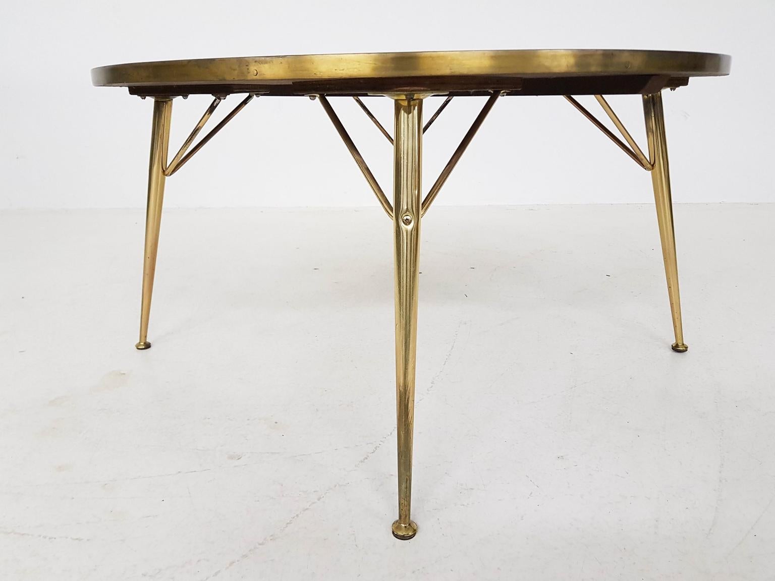 Round Brass and Mosaic Coffee Table by Berthold Müller, Germany, 1950s 3