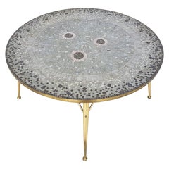 Round Brass and Mosaic Coffee Table by Berthold Müller, Germany, 1950s