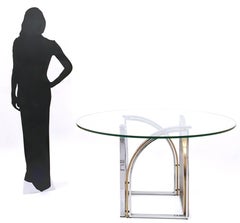 Postmodern Round Brass and Steel Dining Table by Romeo Rega with Glass Top
