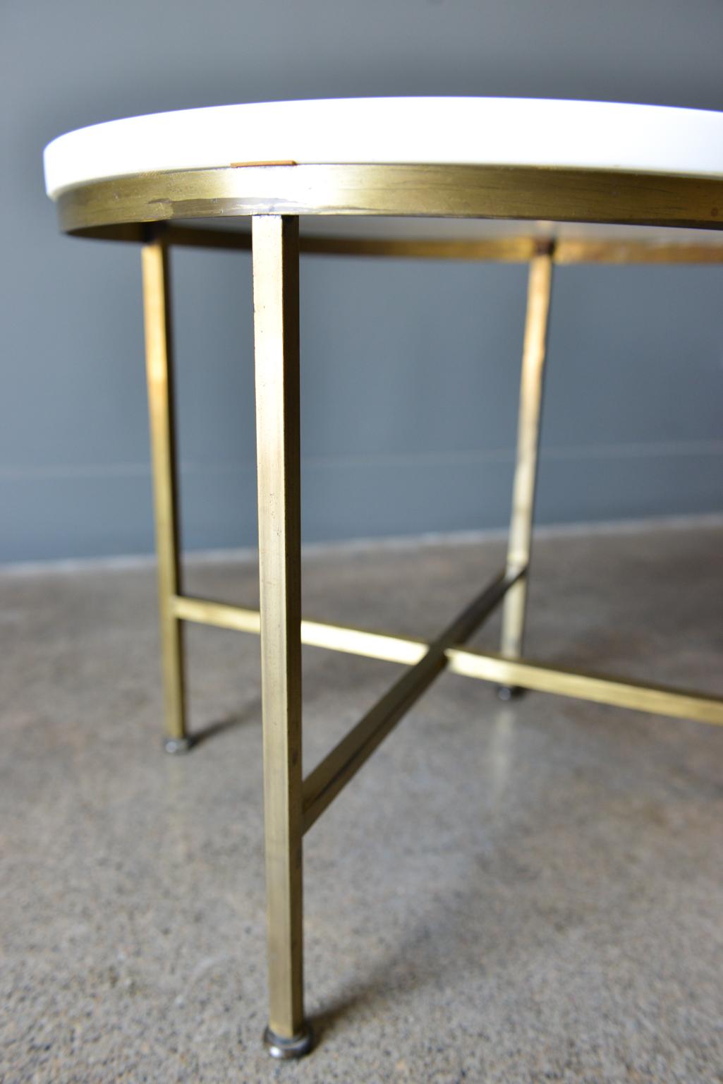 Round Brass and Vitrolite Side Table by Paul McCobb, circa 1959 In Good Condition In Costa Mesa, CA