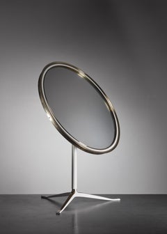 Round Brass and White Console or Vanity Mirror, Germany, 1950s