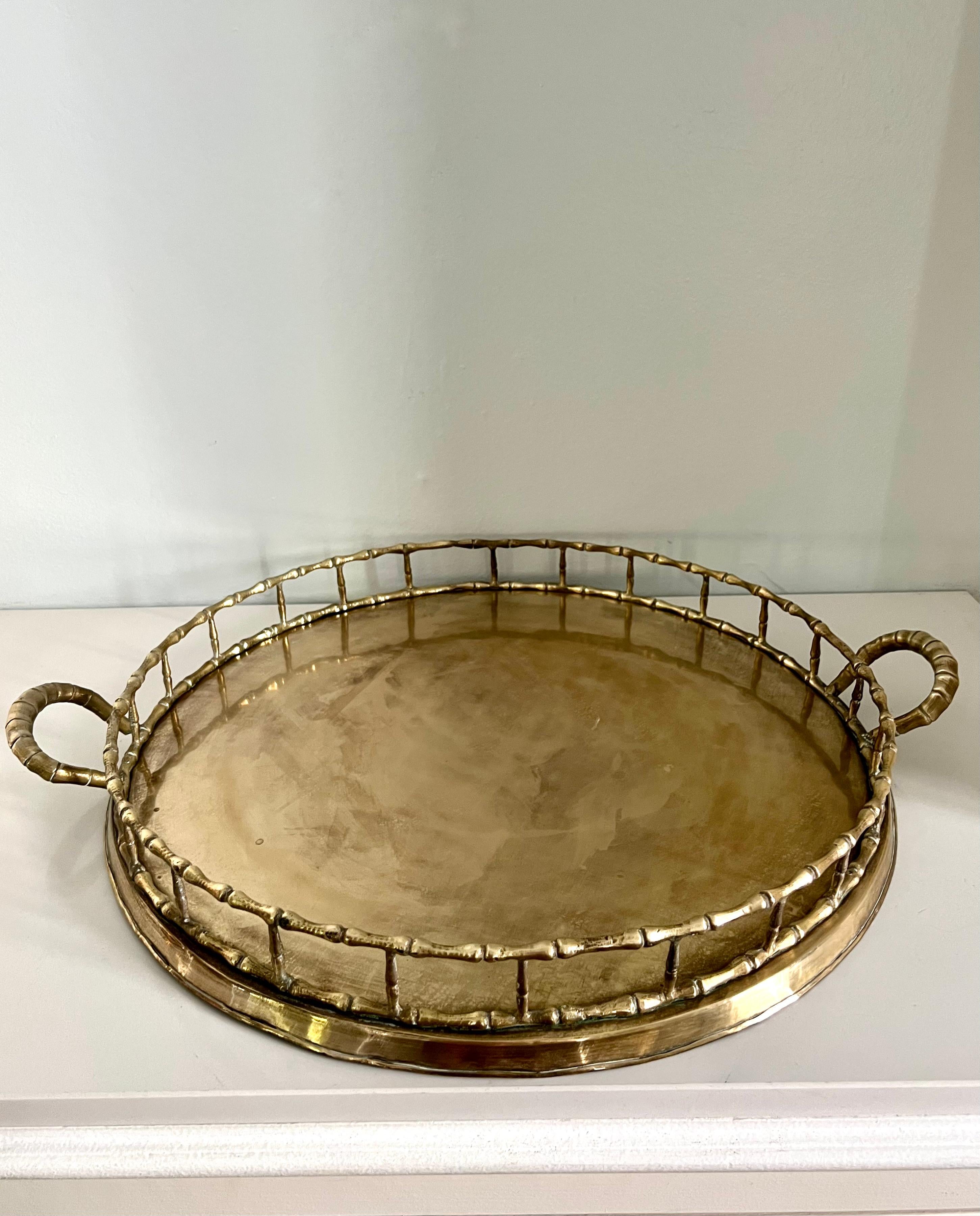 20th Century Round Brass Bamboo Tray in the Style of Ralph Lauren