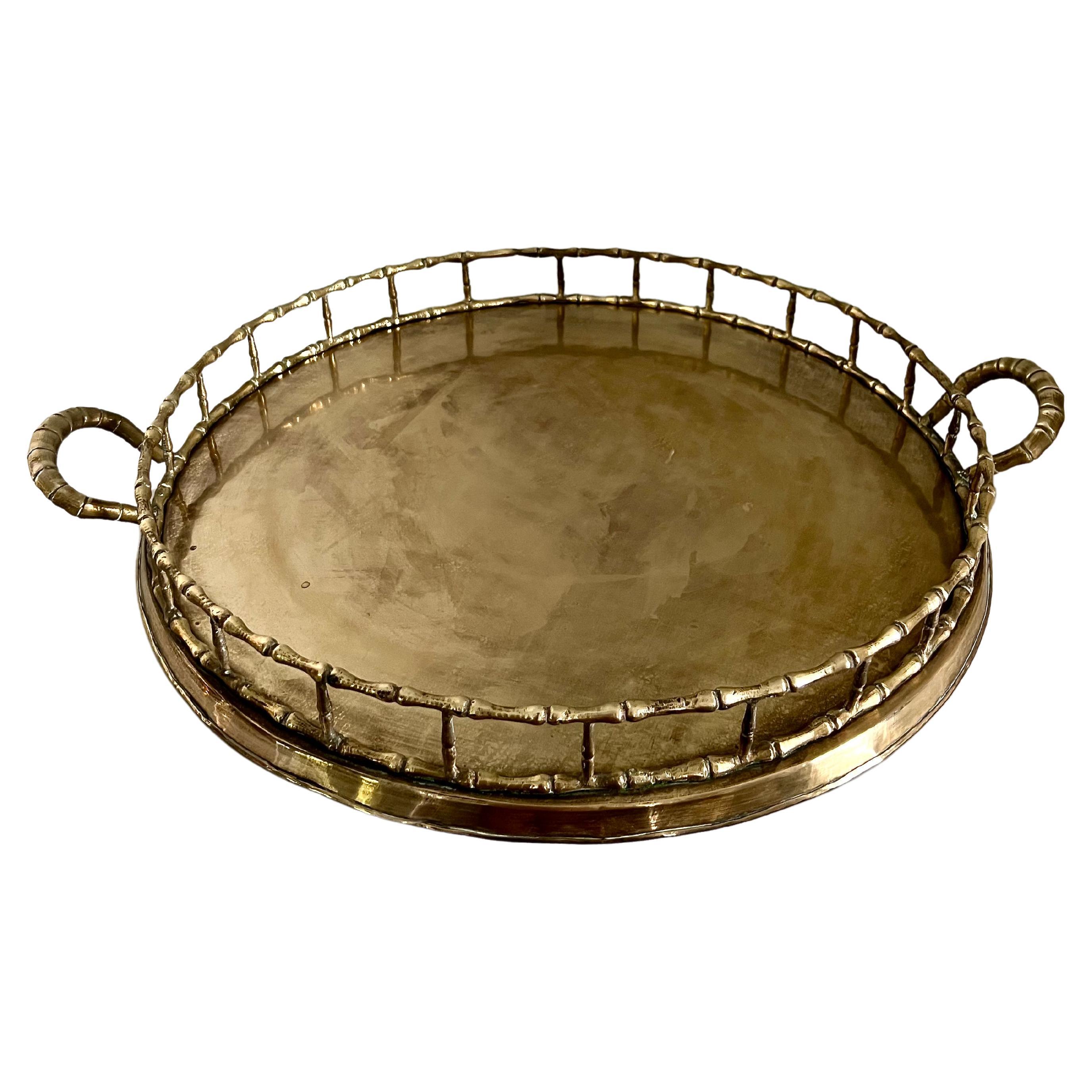 Round Brass Bamboo Tray in the Style of Ralph Lauren