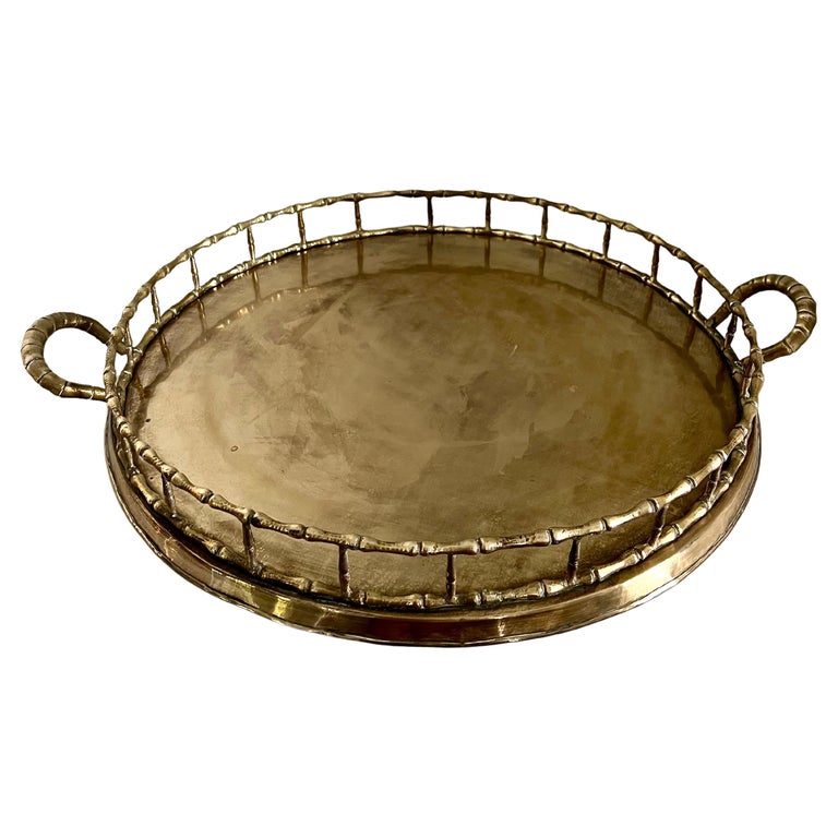 Round Brass Bamboo Tray in the Style of Ralph Lauren For Sale