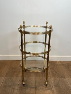 Round Brass Bar Cart Attributed to Maison Jansen, 1940s