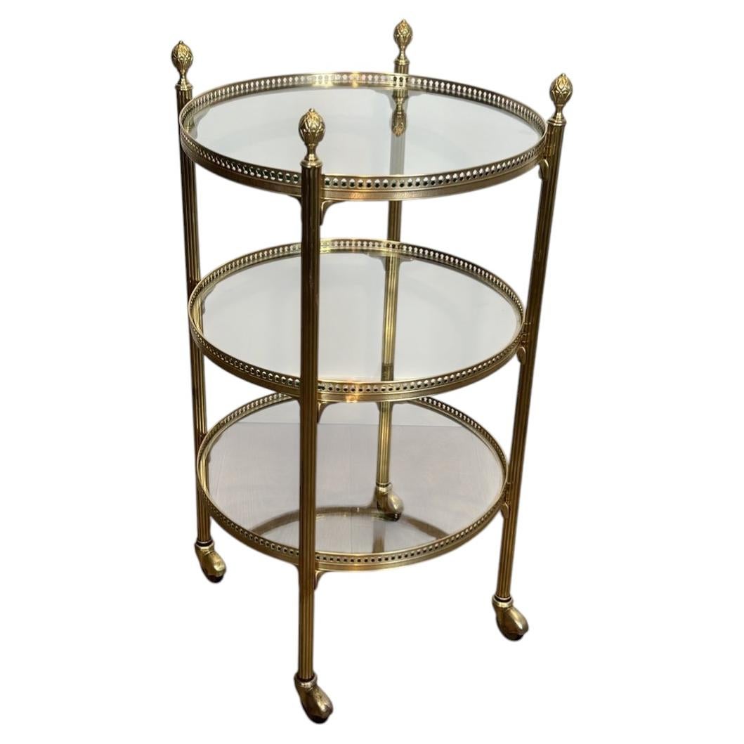 Round Brass Bar Cart Attributed to Maison Jansen, 1940s