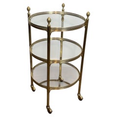 Round Brass Bar Cart Attributed to Maison Jansen, 1940s