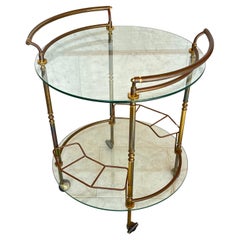Runder Messing-Barwagen mit Glasauflagen, Made in Italy 1950er Jahre