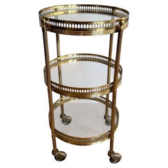 Round Brass Bar Cart with Three Tiers. French Work in the Style of Maison Jansen