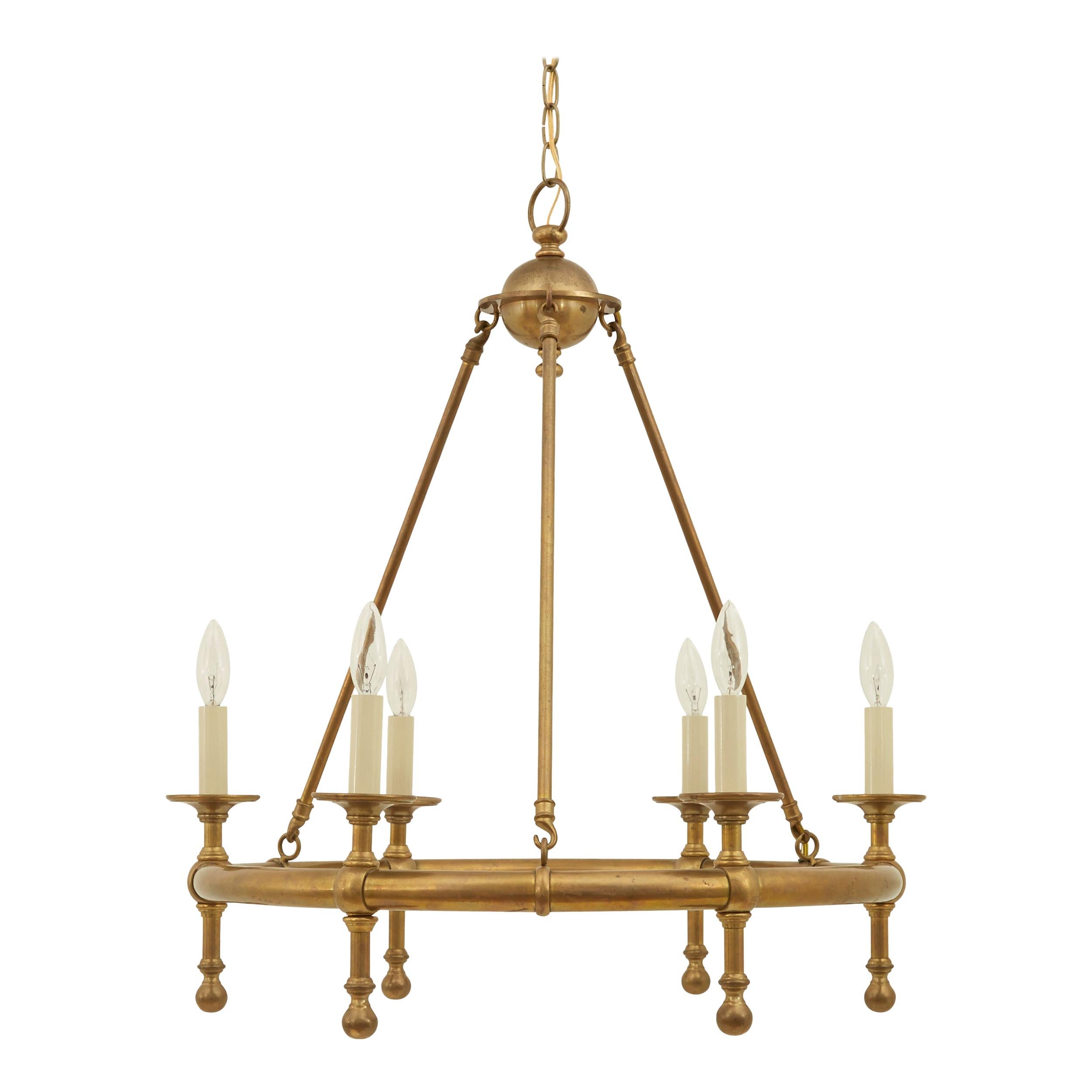 Round Brass Candle-Style Chandelier