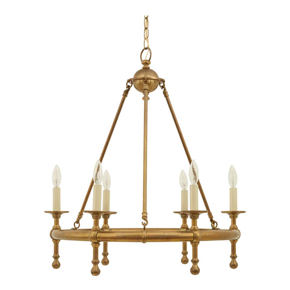Round Brass Candle-Style Chandelier at 1stDibs