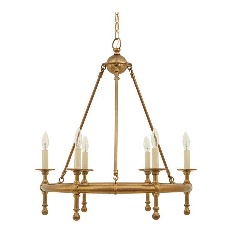 Round Brass CandleStyle Chandelier at 1stDibs