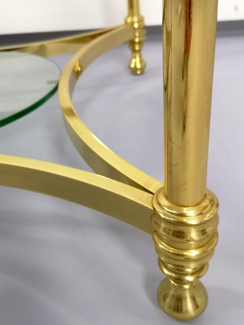 Round Brass Coffee Table with Glass Top and Shelf, 1970s 3