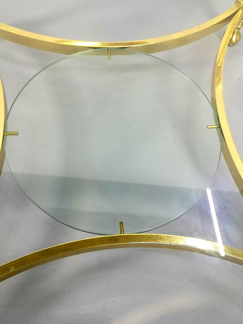 Mid-Century Modern Round Brass Coffee Table with Glass Top and Shelf, 1970s