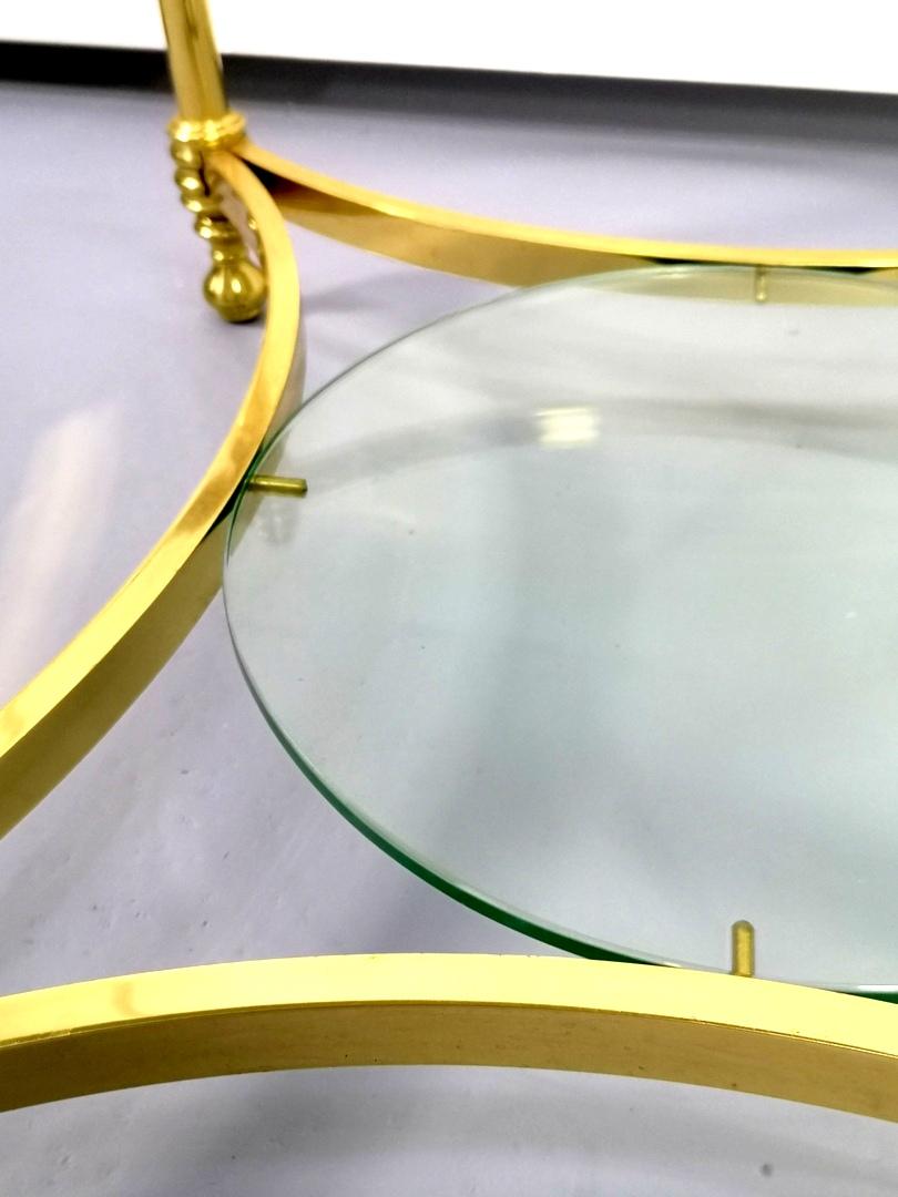Round Brass Coffee Table with Glass Top and Shelf, 1970s 1