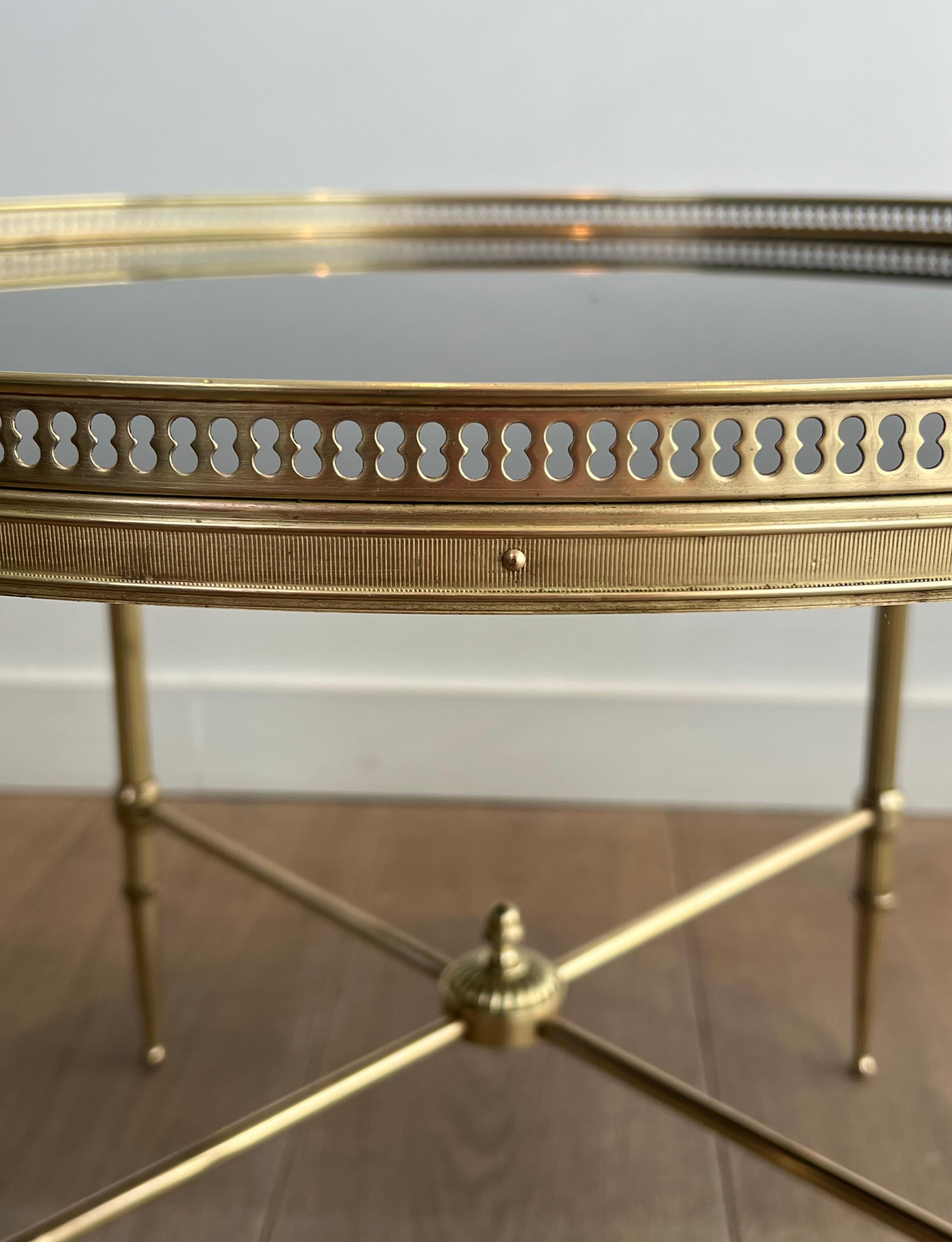 Round Brass Coffee Table with Black Lacquered Glass Top by Maison Jansen For Sale 6
