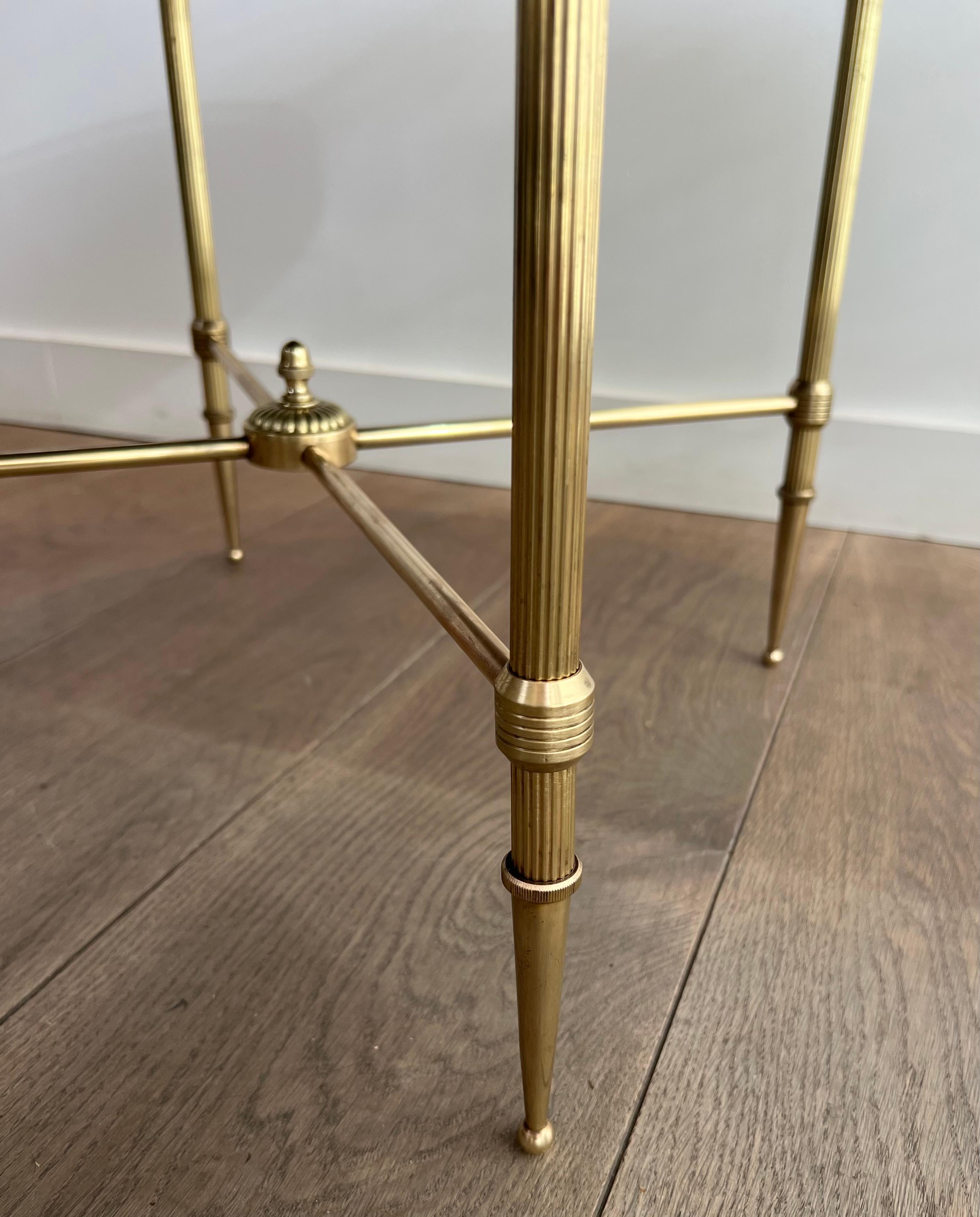 Round Brass Coffee Table with Black Lacquered Glass Top by Maison Jansen For Sale 8