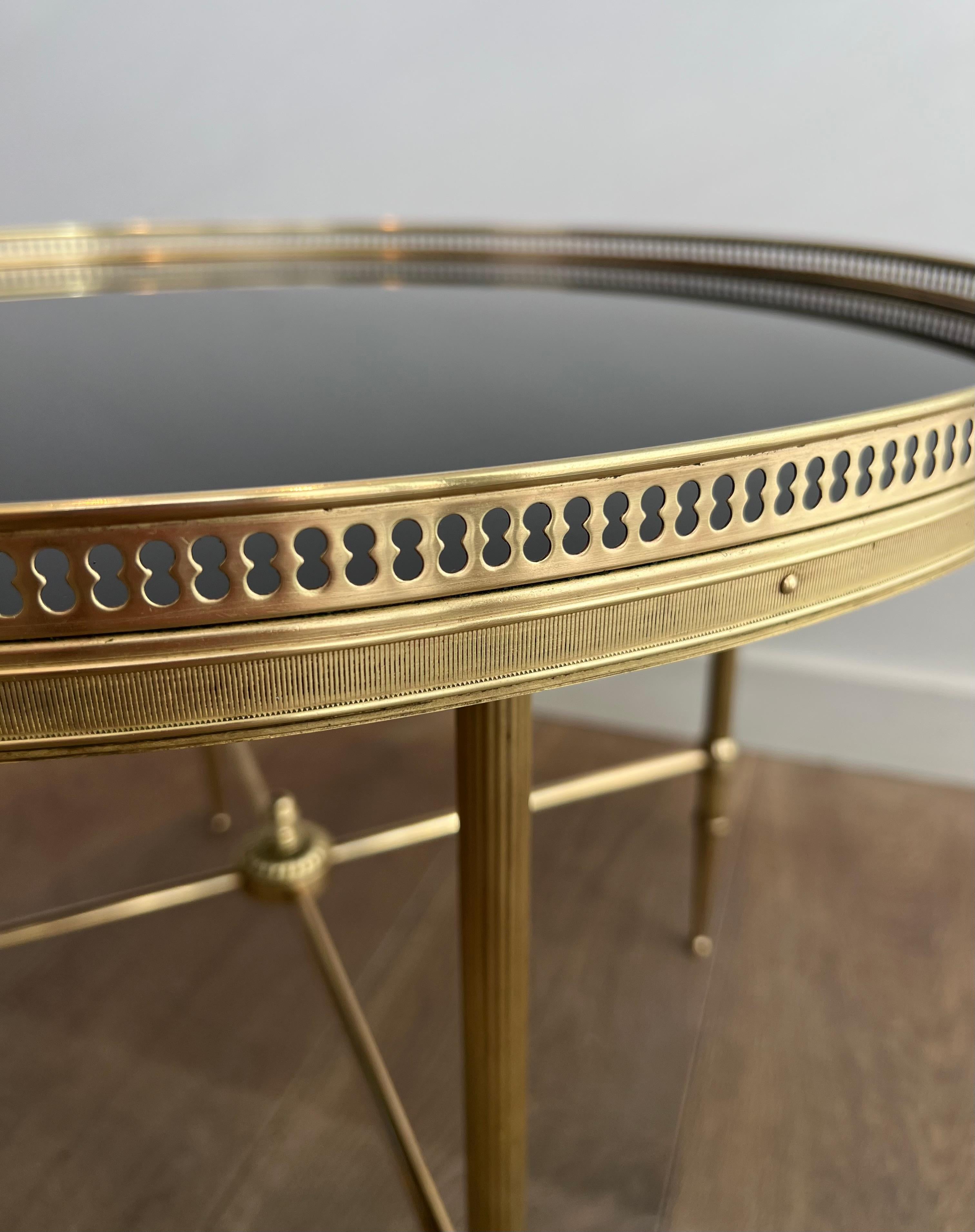 Round Brass Coffee Table with Black Lacquered Glass Top by Maison Jansen For Sale 10