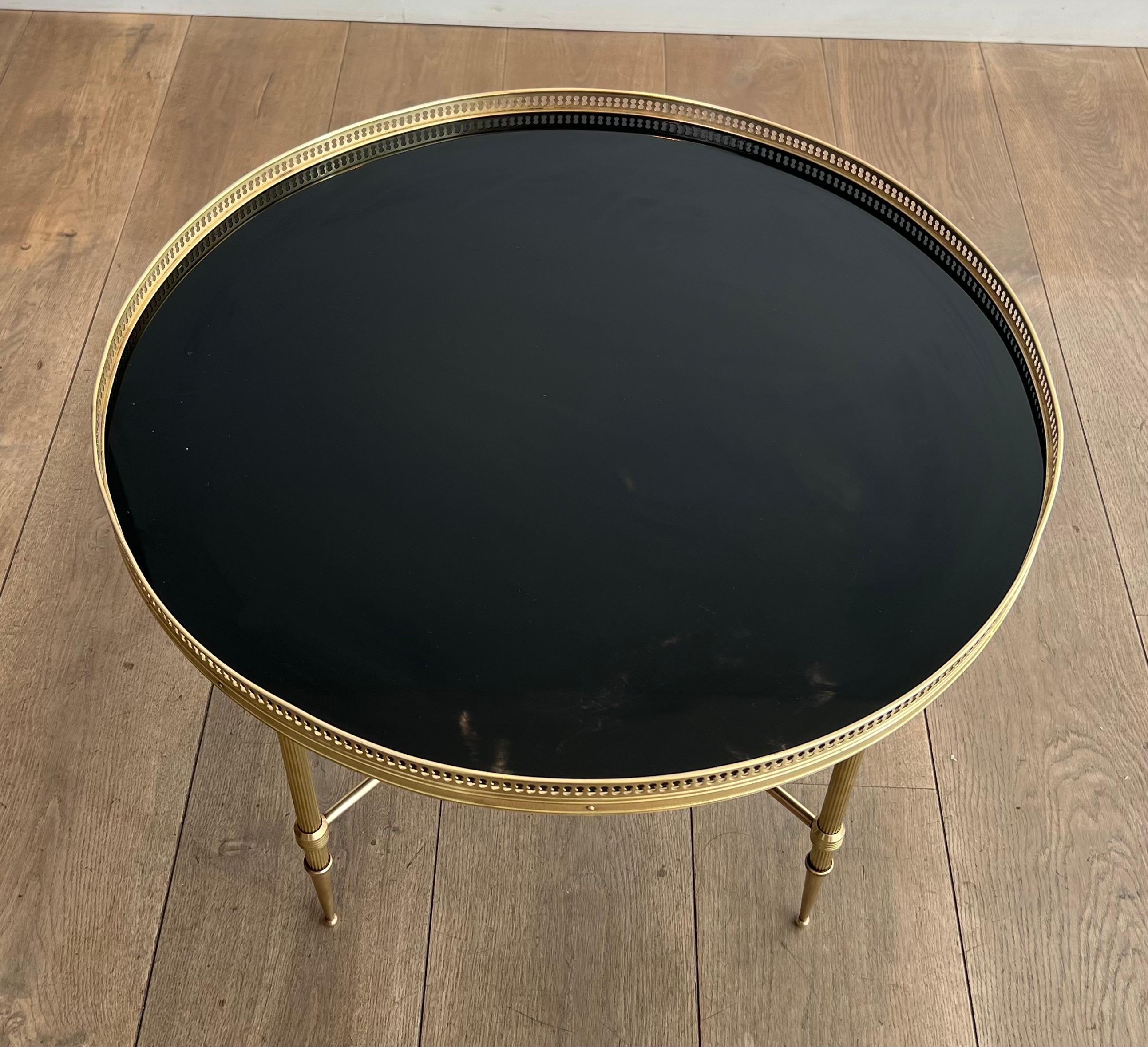 Round Brass Coffee Table with Black Lacquered Glass Top by Maison Jansen For Sale 11