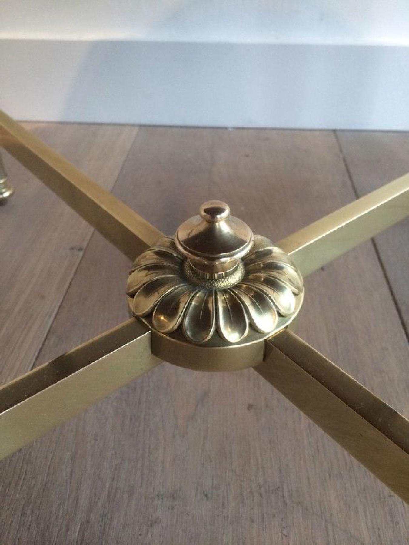 Round Brass Coffee Table with Black Lacquered Glass Top by Maison Jansen For Sale 1