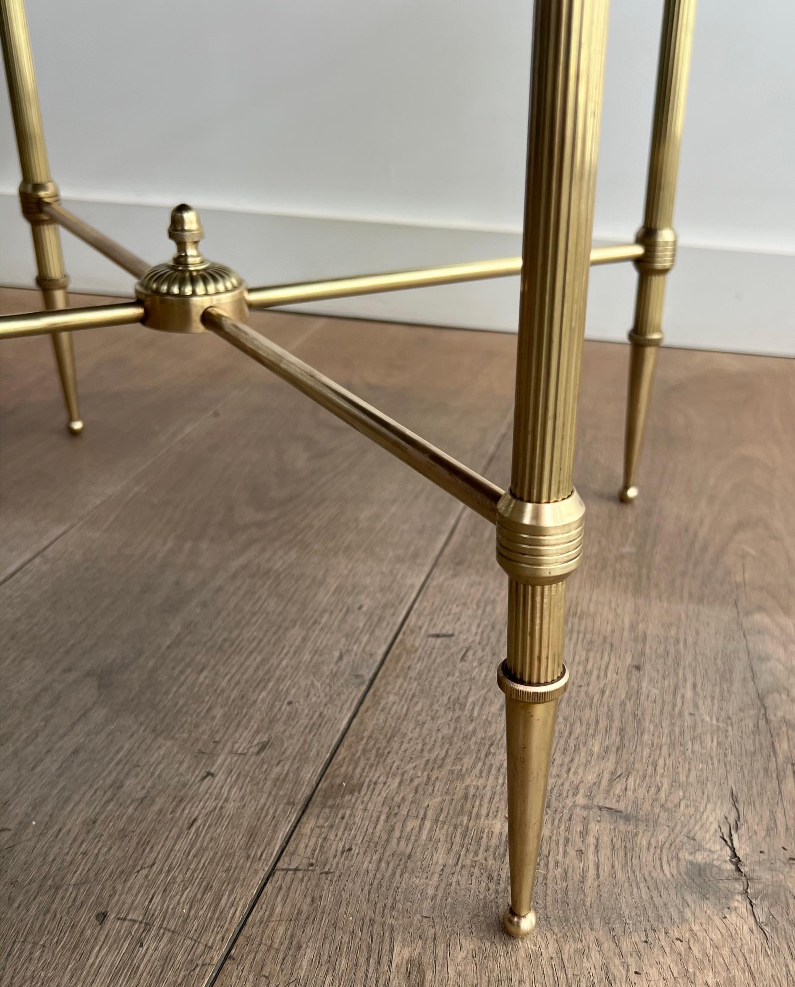 Round Brass Coffee Table with Black Lacquered Glass Top by Maison Jansen For Sale 3