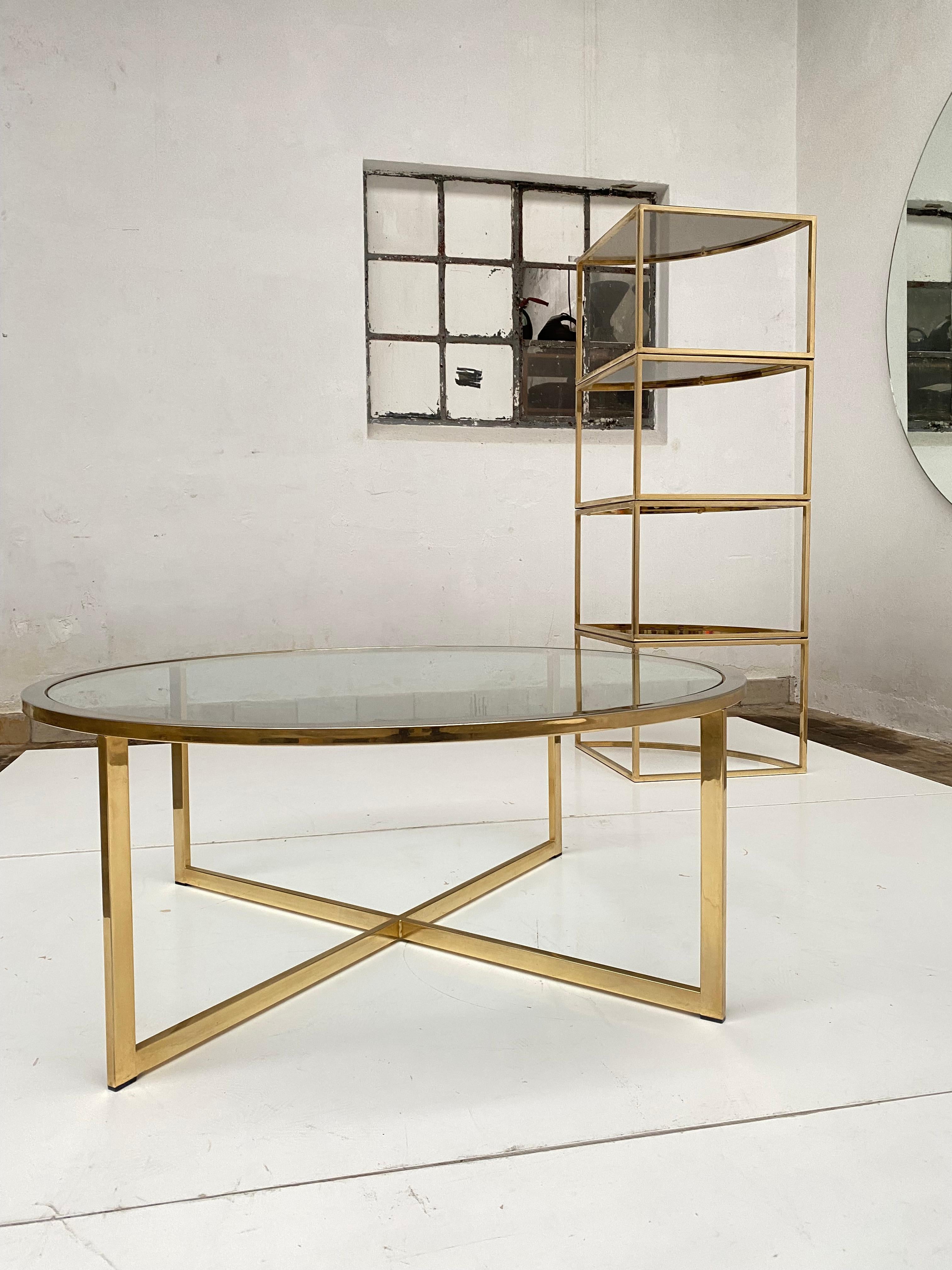 Round Brass Coffee Table with Four Nesting Tables by Maison Charles France, 1970 2