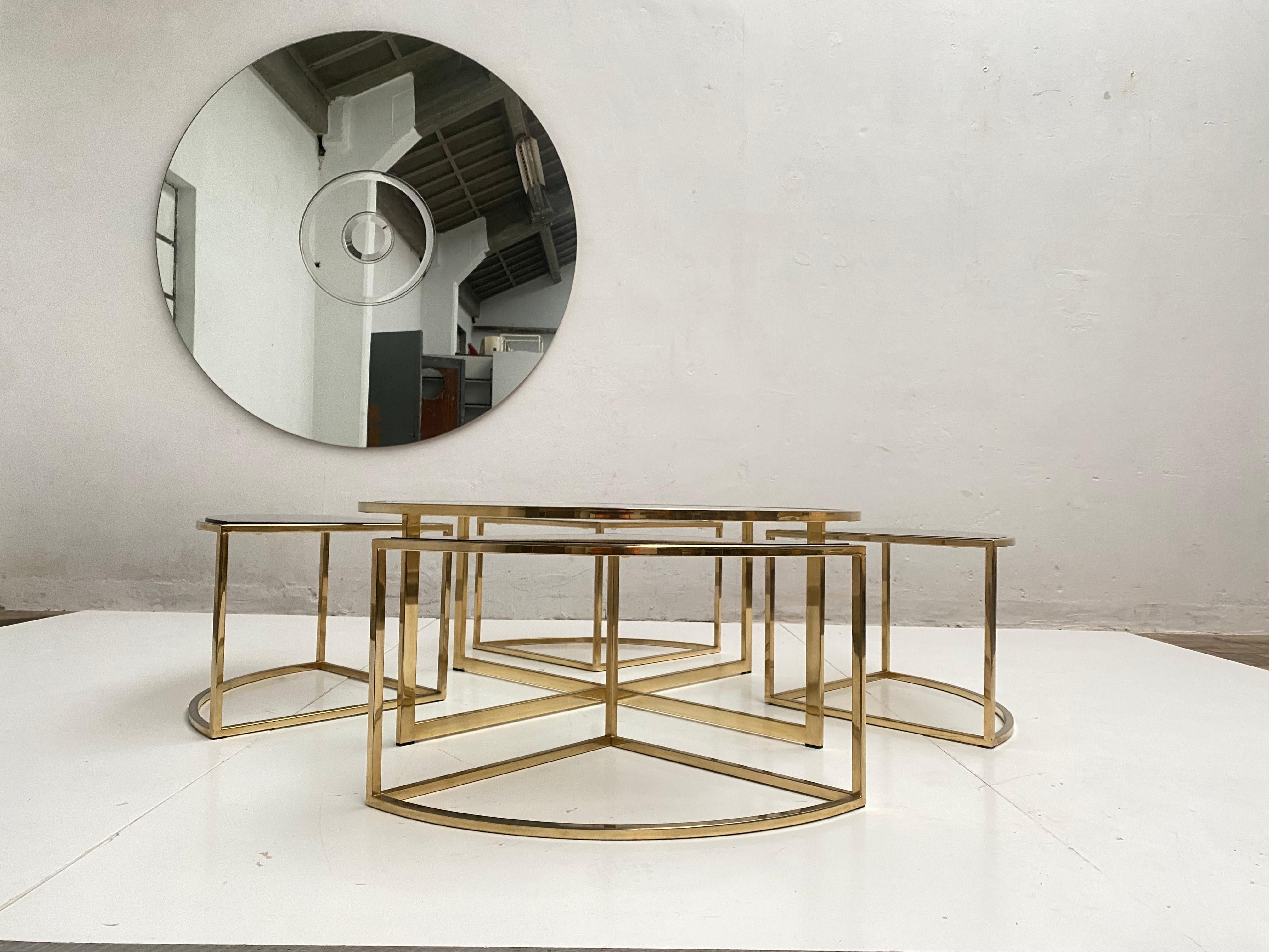 Round Brass Coffee Table with Four Nesting Tables by Maison Charles France, 1970 4