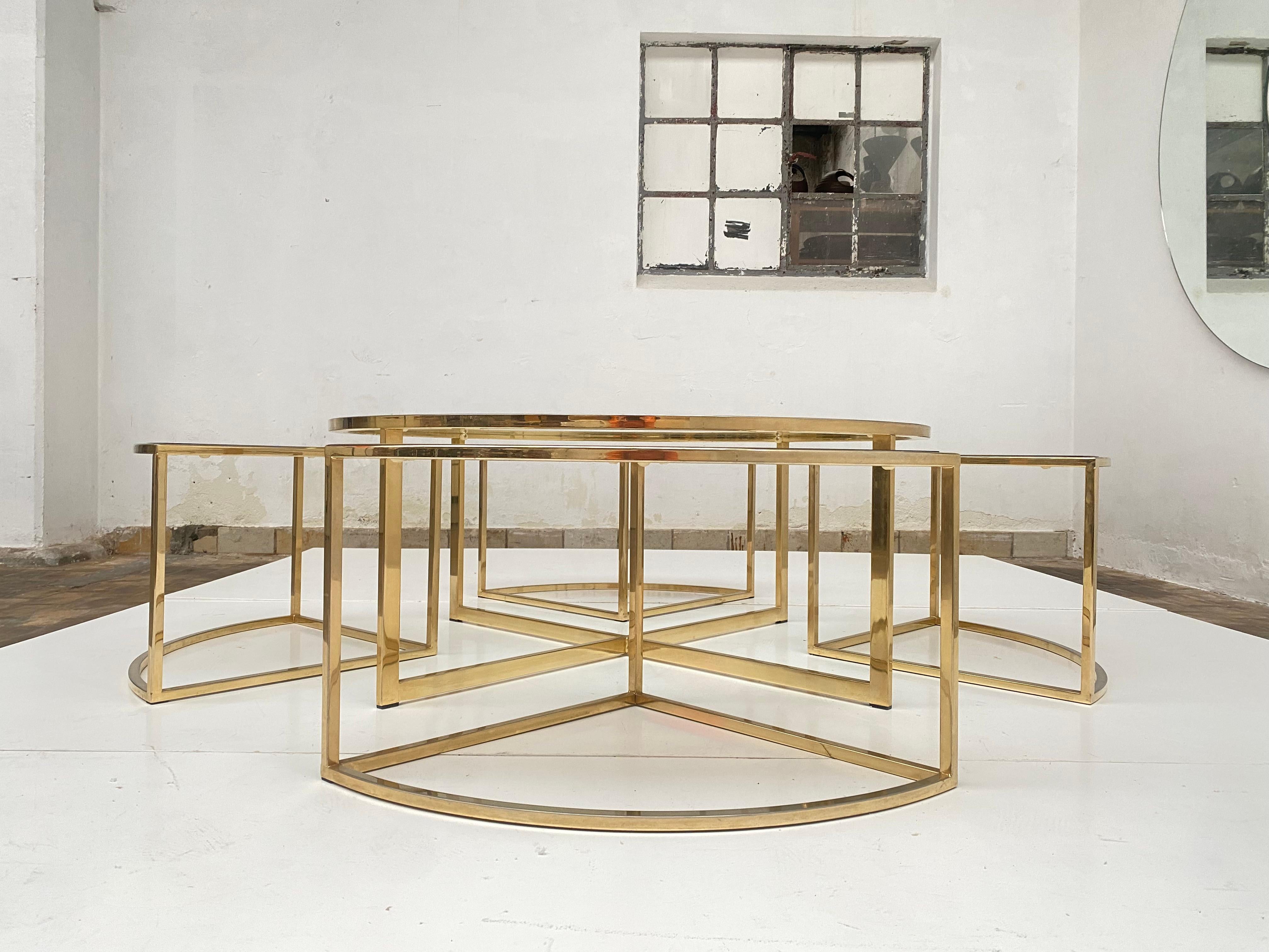 Round Brass Coffee Table with Four Nesting Tables by Maison Charles France, 1970 6