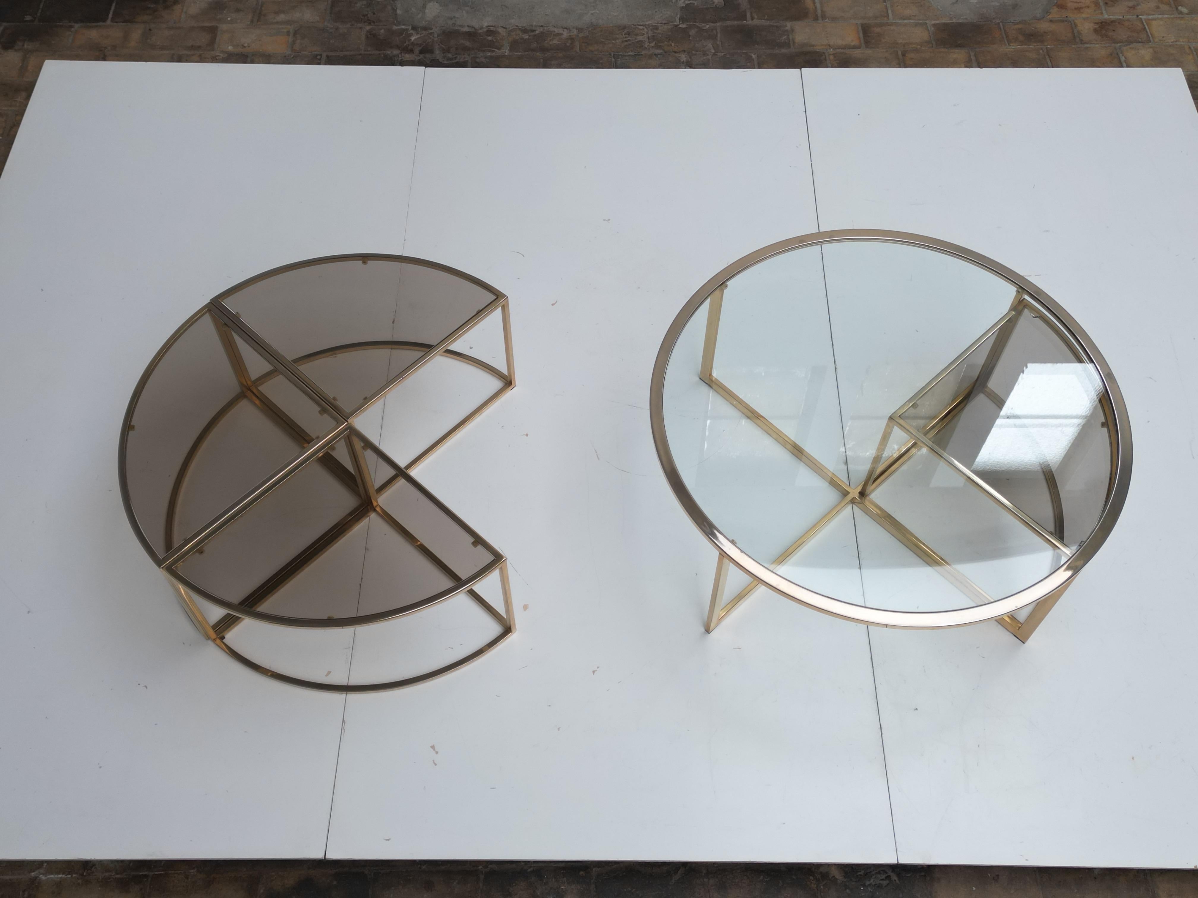French Round Brass Coffee Table with Four Nesting Tables by Maison Charles France, 1970