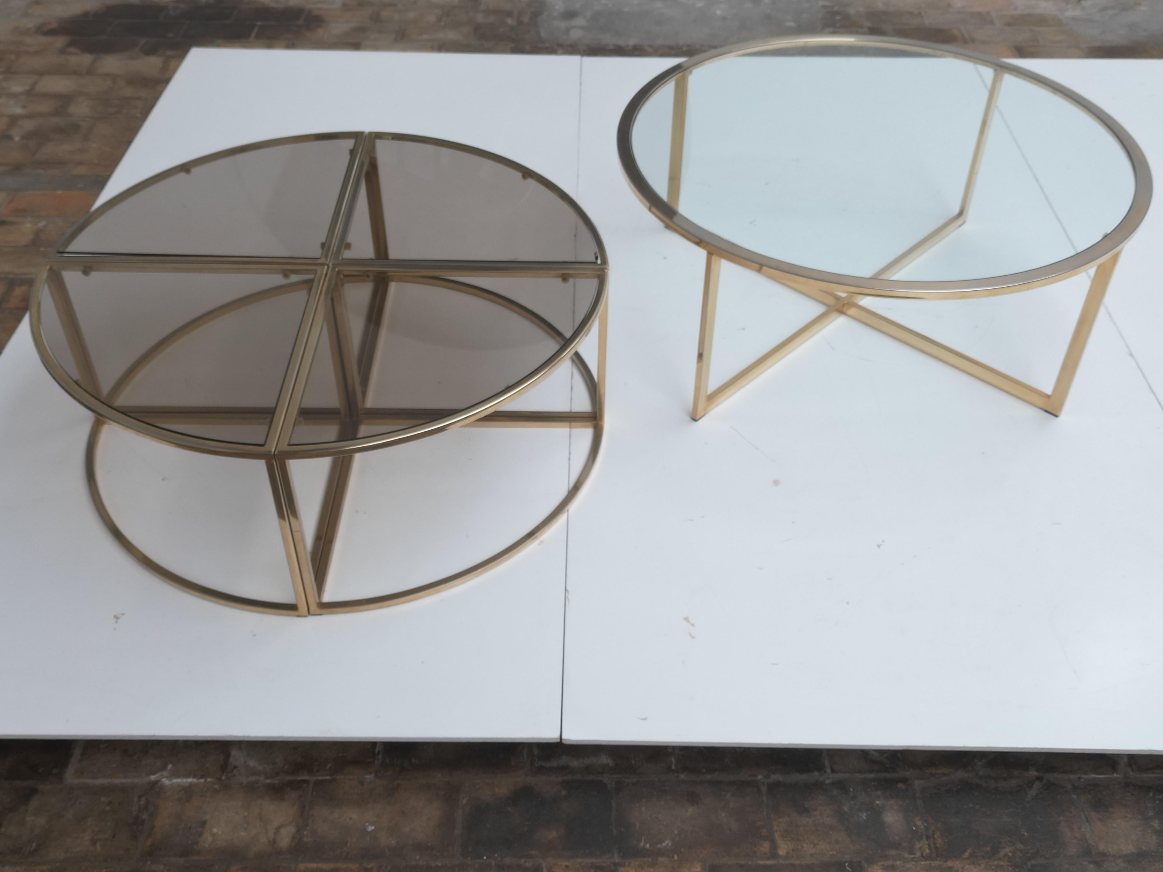 Late 20th Century Round Brass Coffee Table with Four Nesting Tables by Maison Charles France, 1970