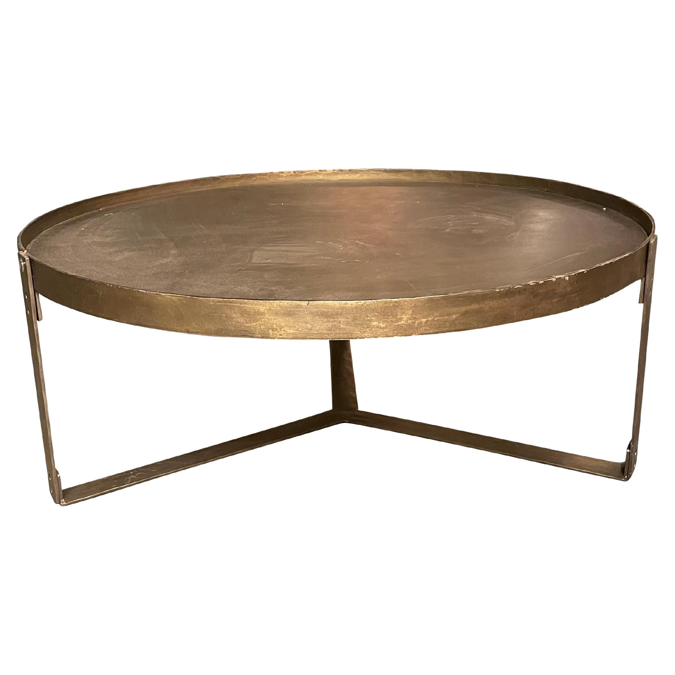 Round Brass Coffee Table with Self Tripod Legs, India, Contemporary For ...