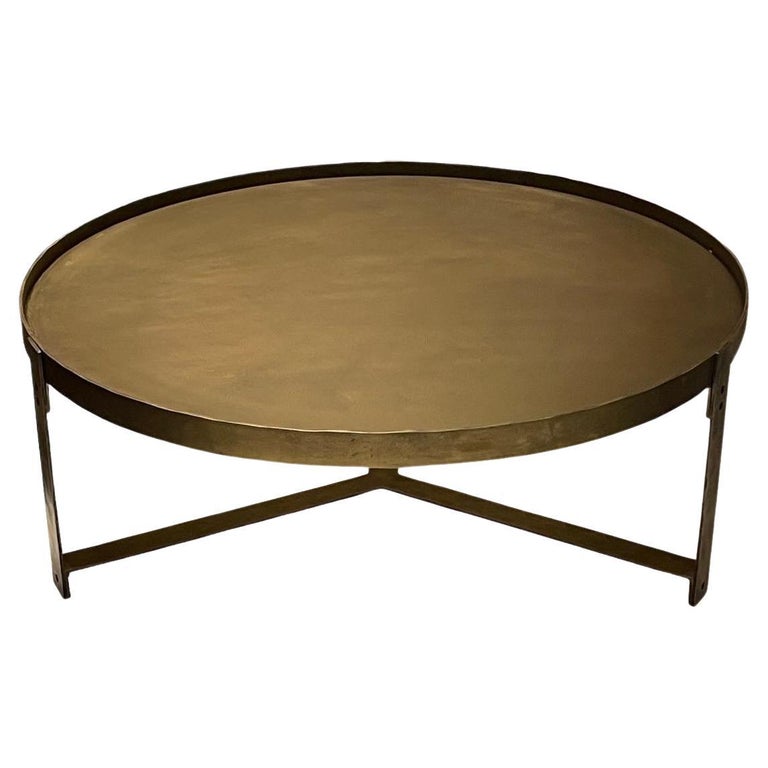 Round Brass Coffee Table with Self Tripod Legs, India, Contemporary For