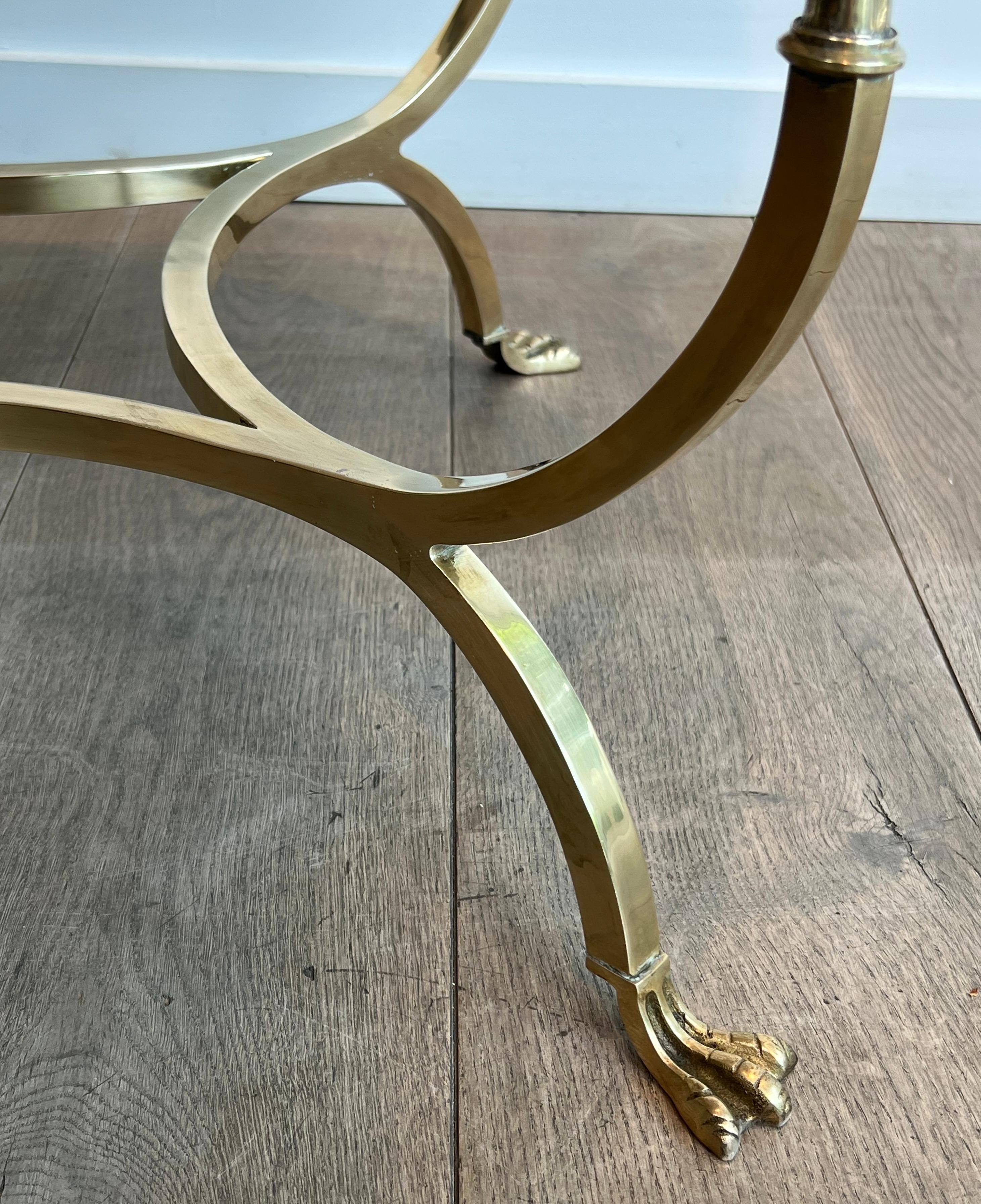 Round Brass Coffee Table With Swan Heads & Feet  & Marble Top by Maison Jansen For Sale 4