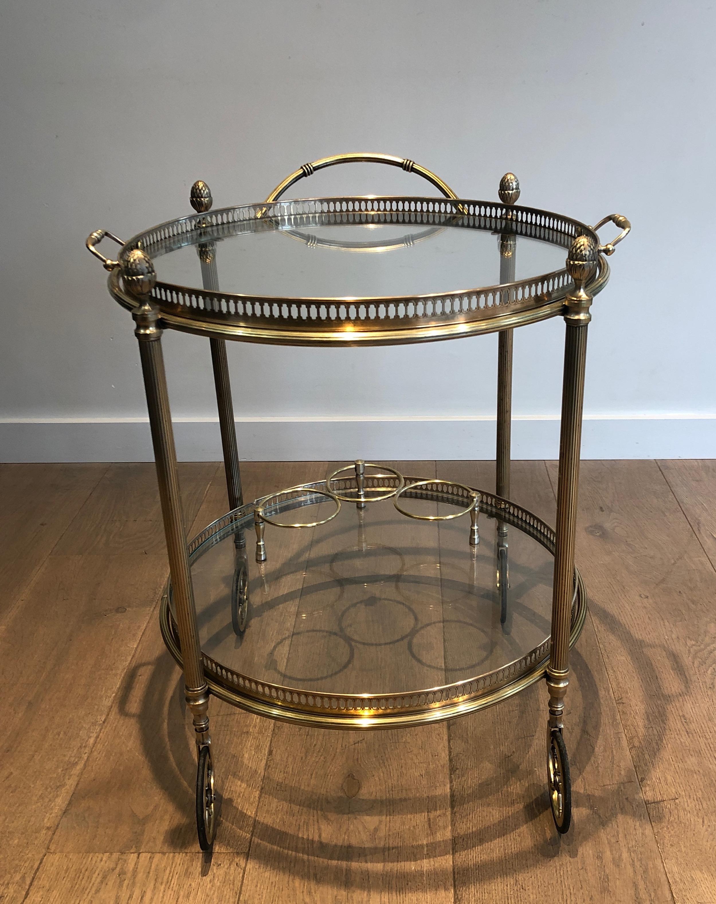 Round Brass Drinks Trolley by Maison Bagués For Sale 1